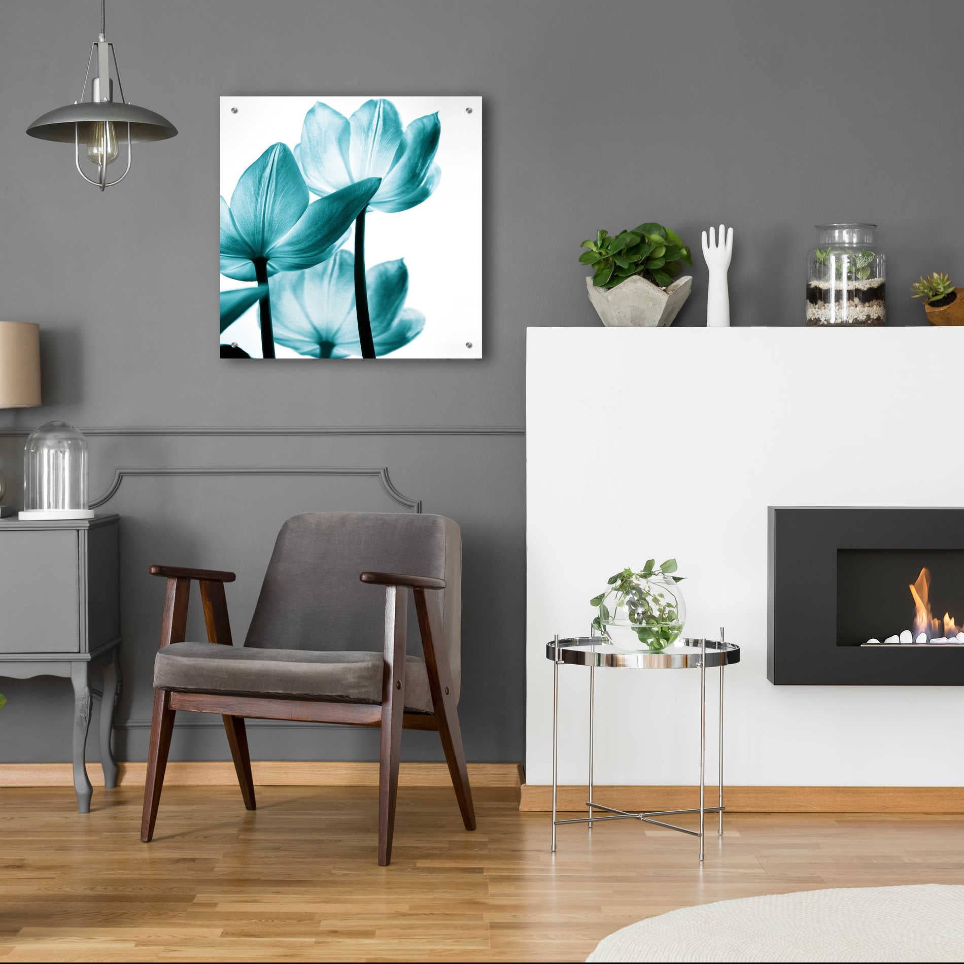 Epic Art 'Translucent Tulips III Teal' by Debra Van Swearingen, Acrylic Glass Wall Art,24x24