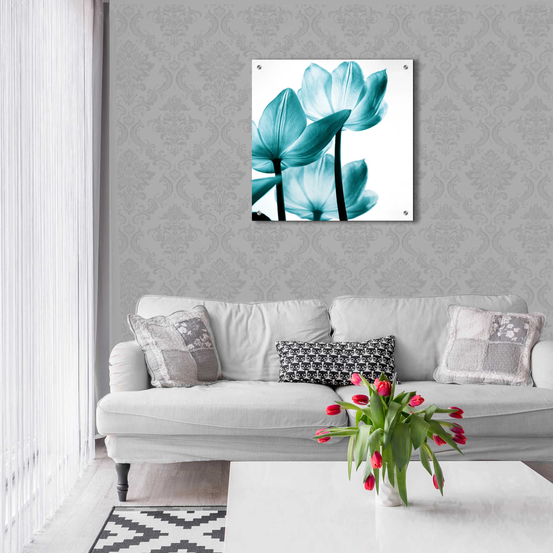 Epic Art 'Translucent Tulips III Teal' by Debra Van Swearingen, Acrylic Glass Wall Art,24x24