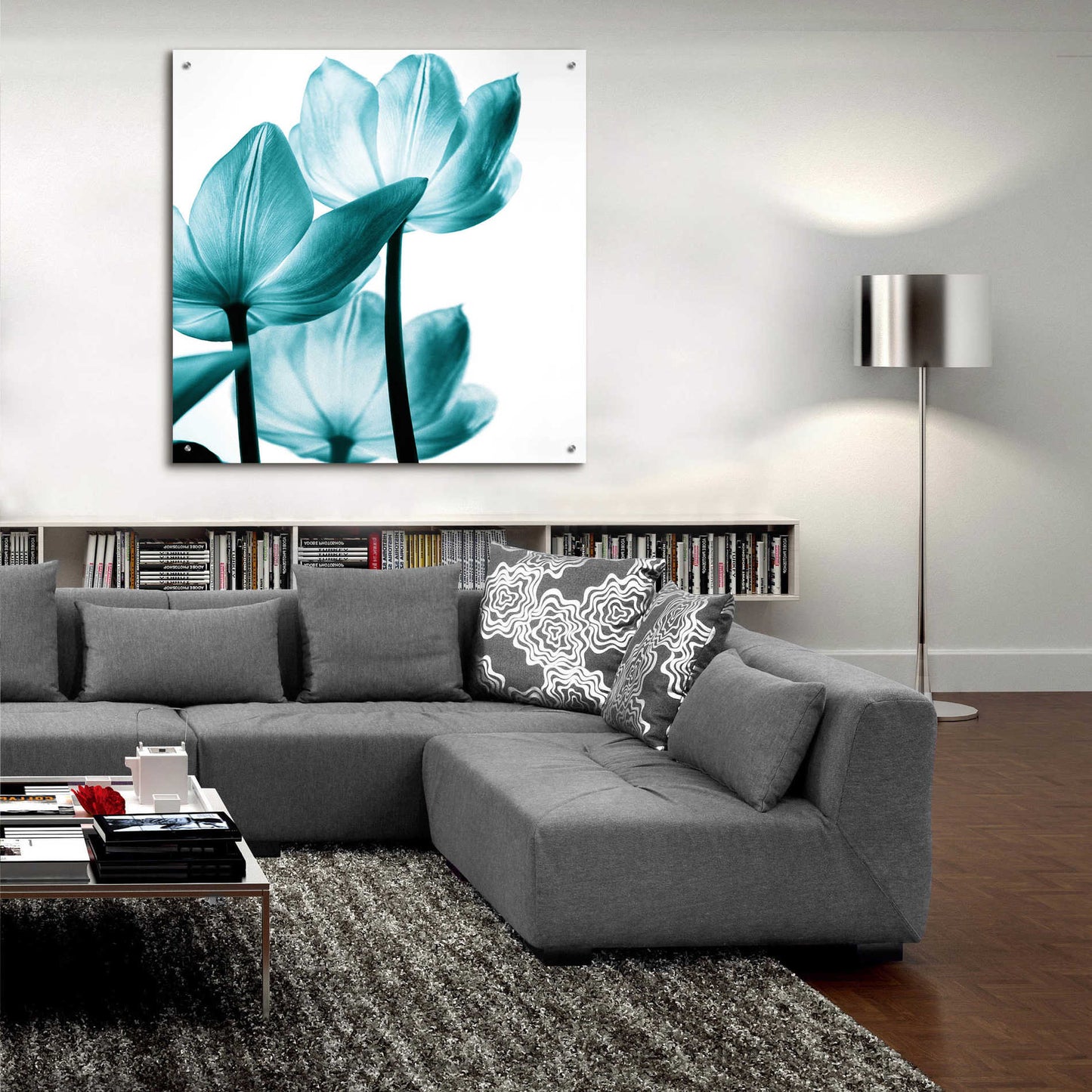 Epic Art 'Translucent Tulips III Teal' by Debra Van Swearingen, Acrylic Glass Wall Art,36x36