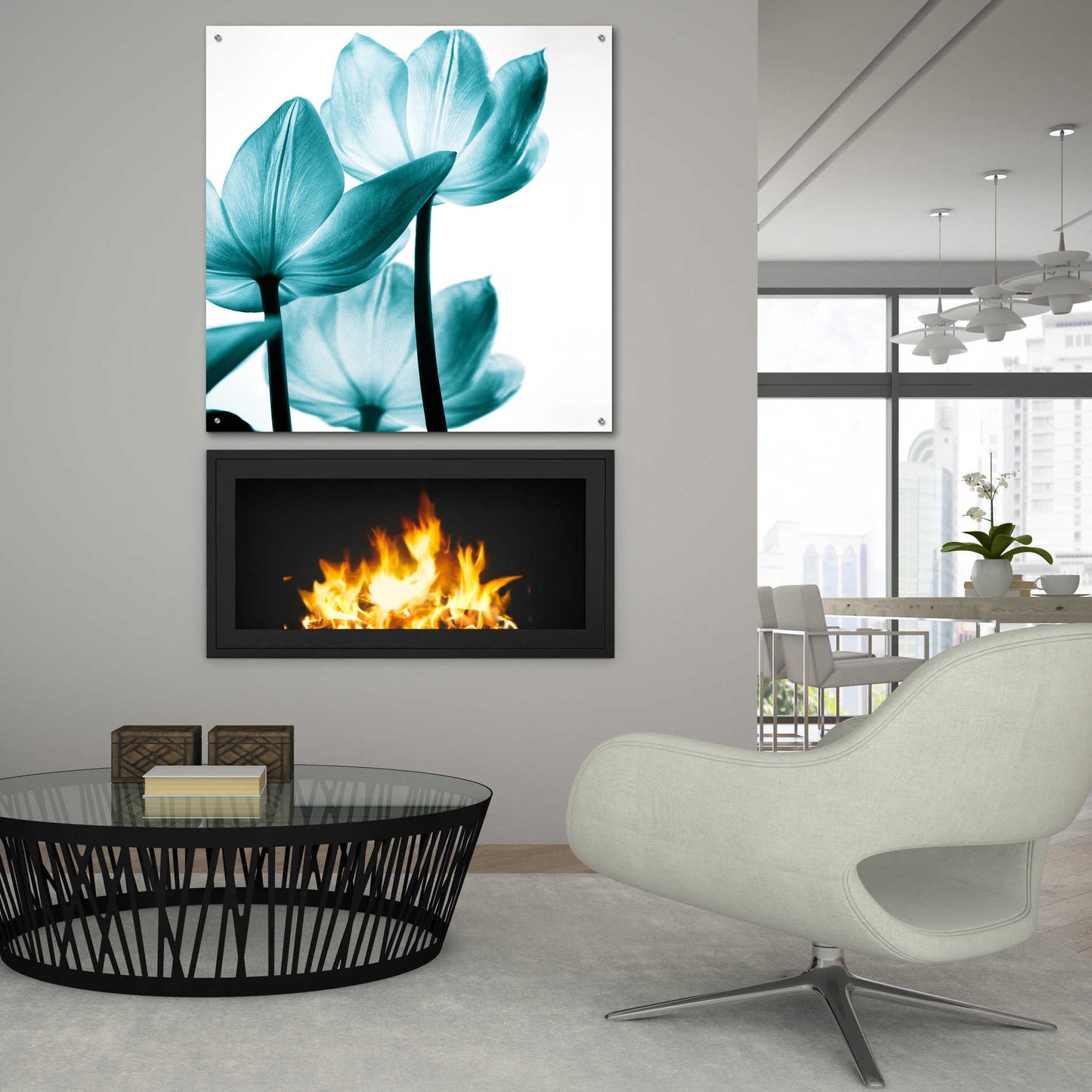 Epic Art 'Translucent Tulips III Teal' by Debra Van Swearingen, Acrylic Glass Wall Art,36x36