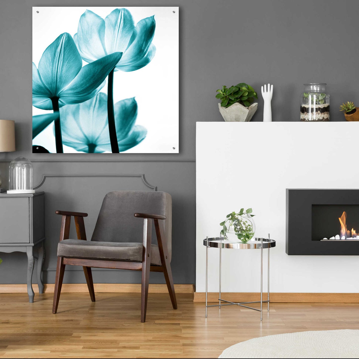 Epic Art 'Translucent Tulips III Teal' by Debra Van Swearingen, Acrylic Glass Wall Art,36x36