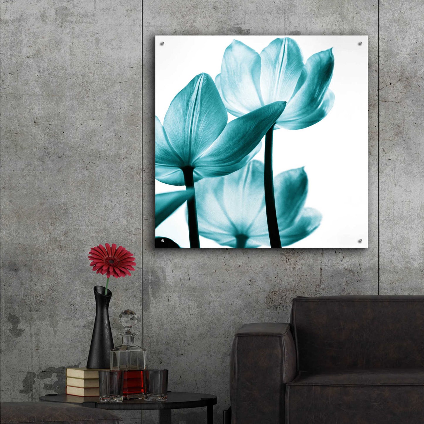 Epic Art 'Translucent Tulips III Teal' by Debra Van Swearingen, Acrylic Glass Wall Art,36x36