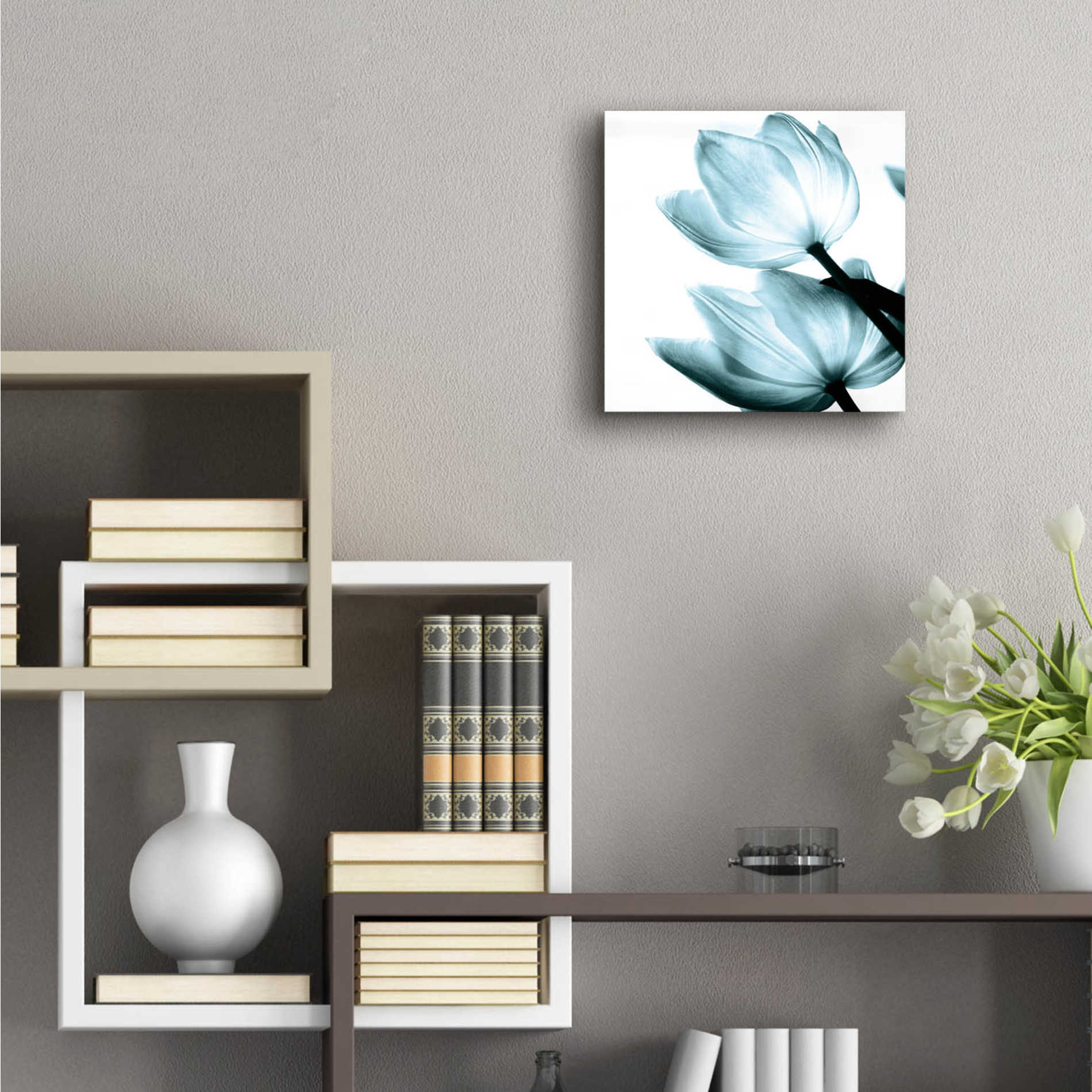 Epic Art 'Translucent Tulips II Aqua' by Debra Van Swearingen, Acrylic Glass Wall Art,12x12