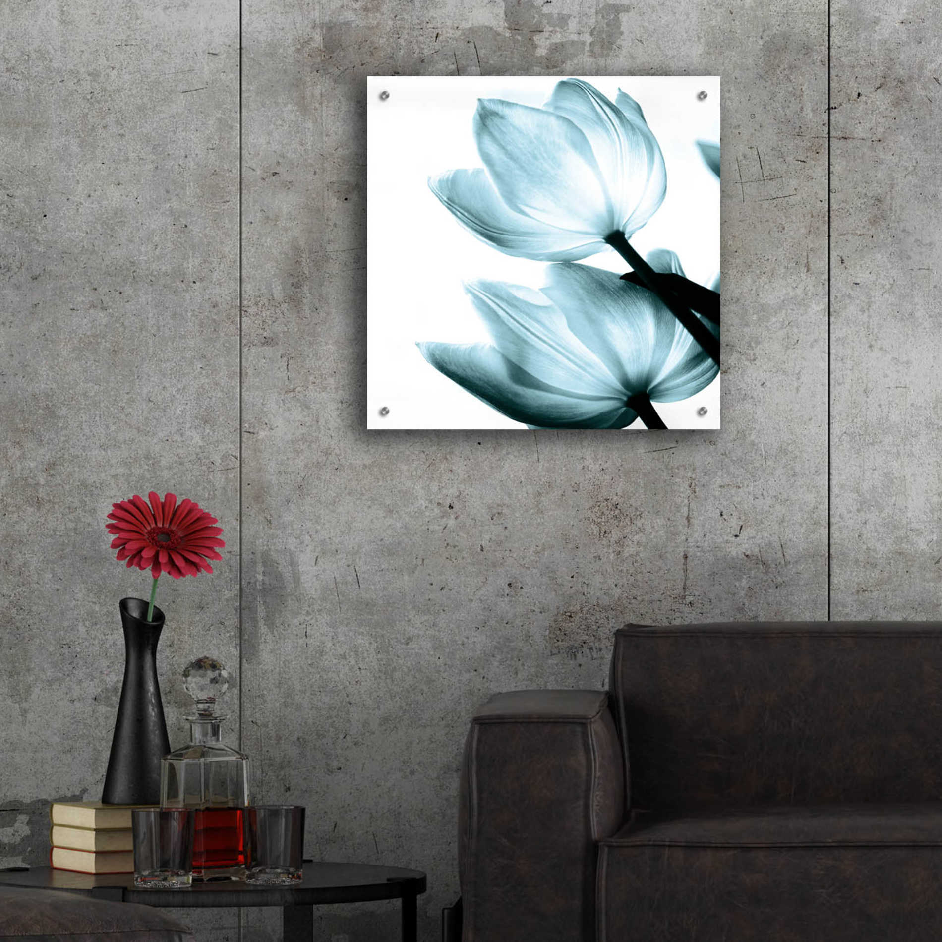 Epic Art 'Translucent Tulips II Aqua' by Debra Van Swearingen, Acrylic Glass Wall Art,24x24