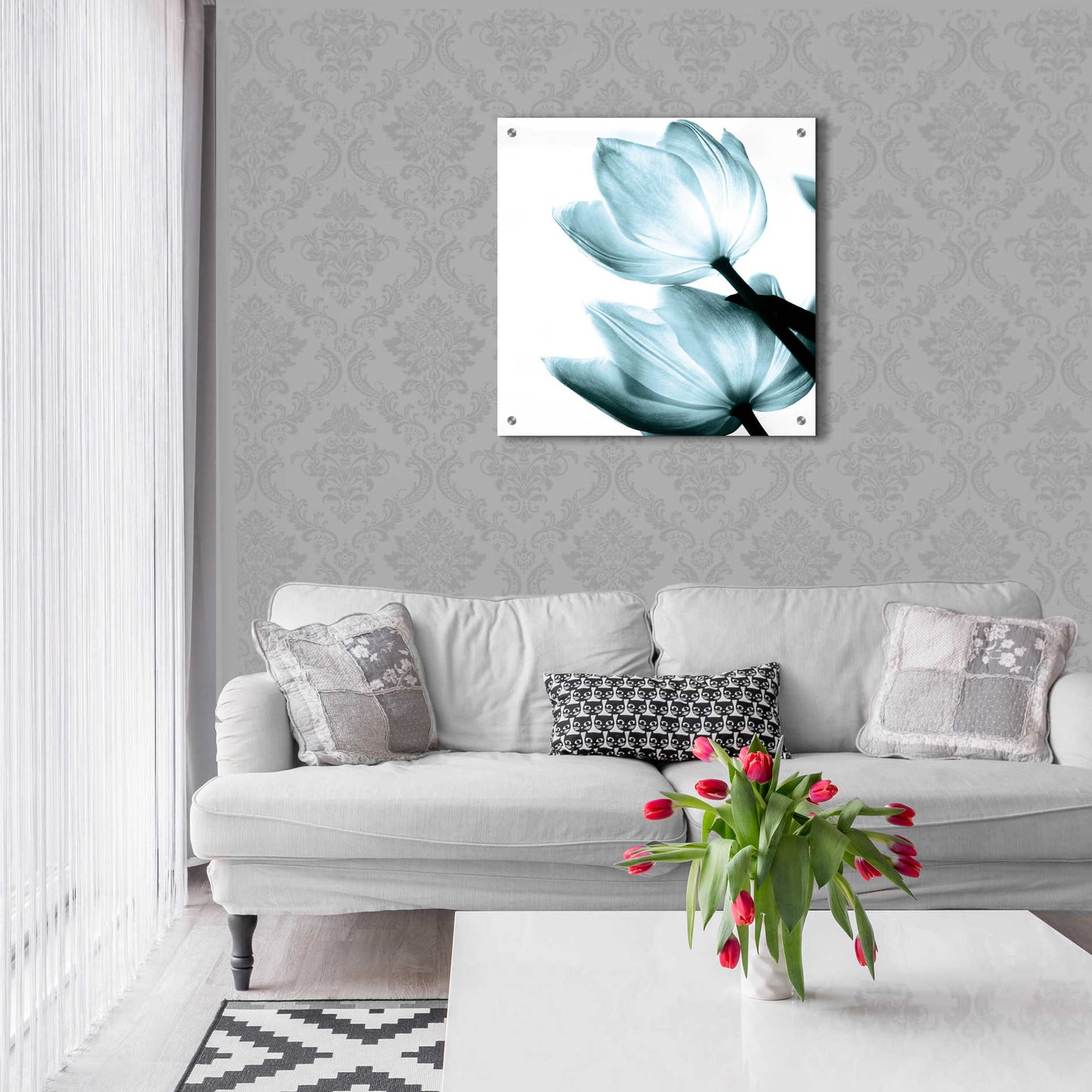 Epic Art 'Translucent Tulips II Aqua' by Debra Van Swearingen, Acrylic Glass Wall Art,24x24