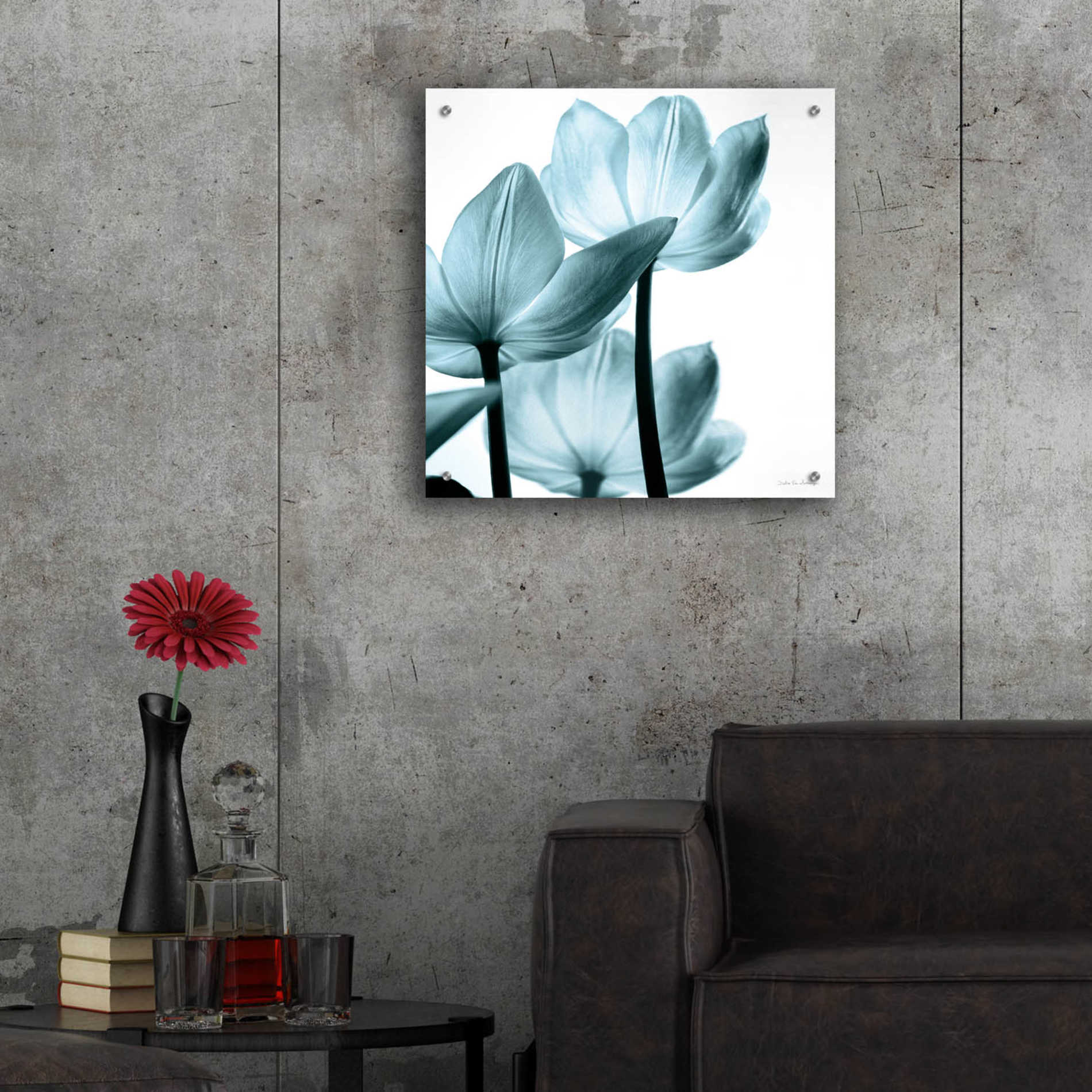 Epic Art 'Translucent Tulips III Aqua' by Debra Van Swearingen, Acrylic Glass Wall Art,24x24