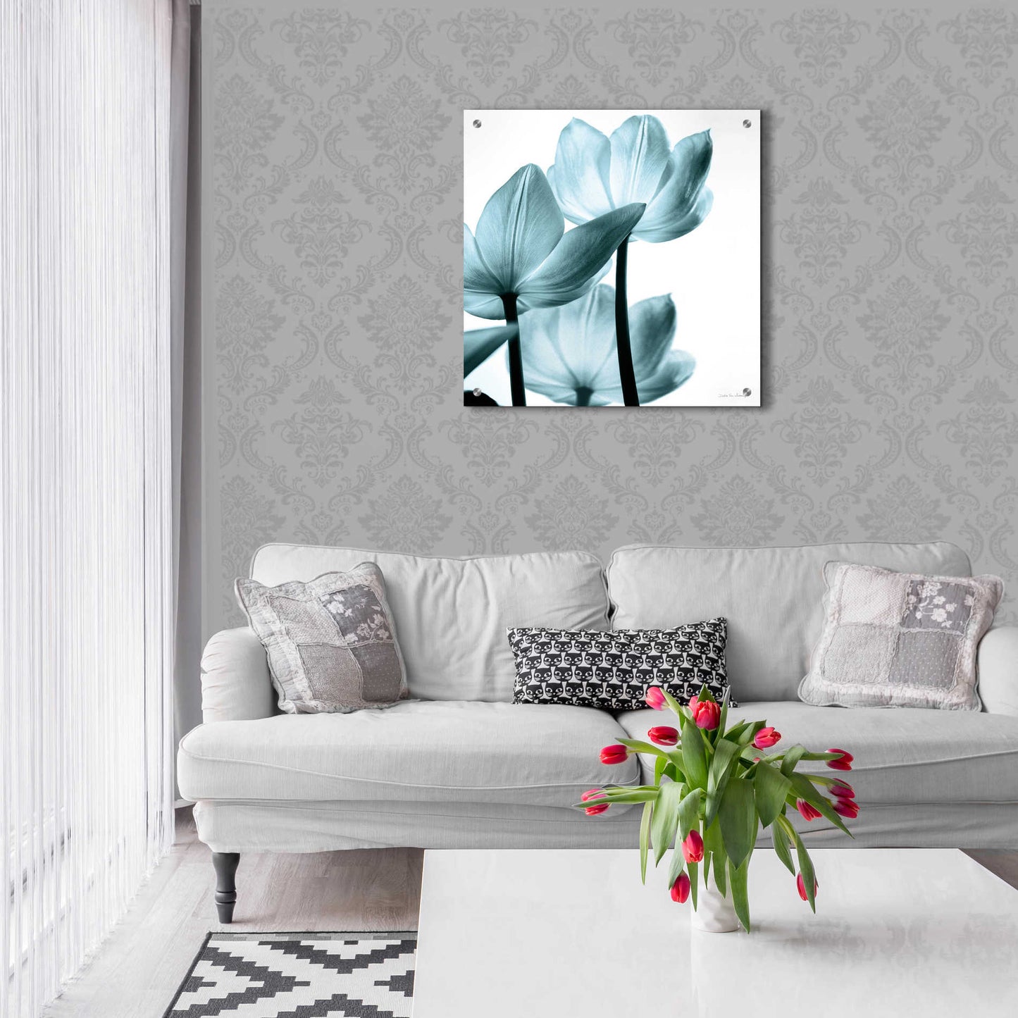 Epic Art 'Translucent Tulips III Aqua' by Debra Van Swearingen, Acrylic Glass Wall Art,24x24