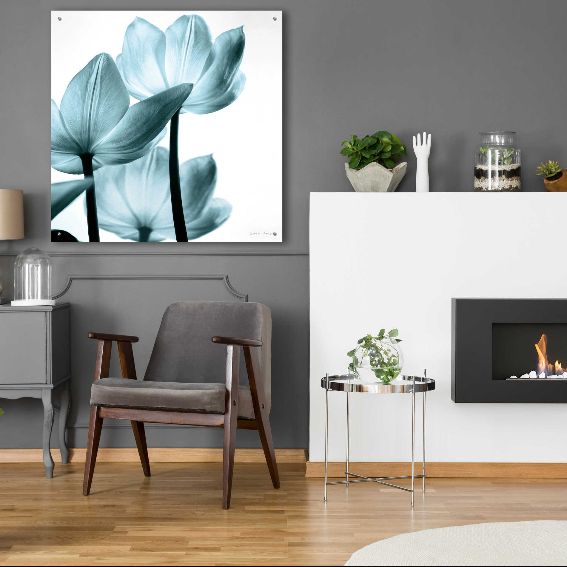 Epic Art 'Translucent Tulips III Aqua' by Debra Van Swearingen, Acrylic Glass Wall Art,36x36