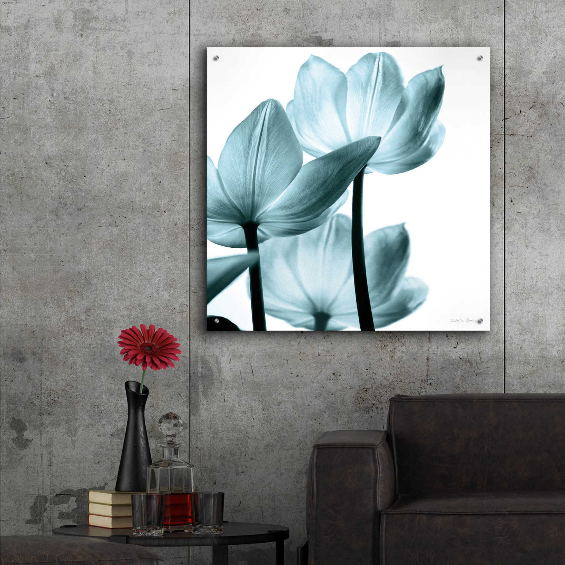 Epic Art 'Translucent Tulips III Aqua' by Debra Van Swearingen, Acrylic Glass Wall Art,36x36