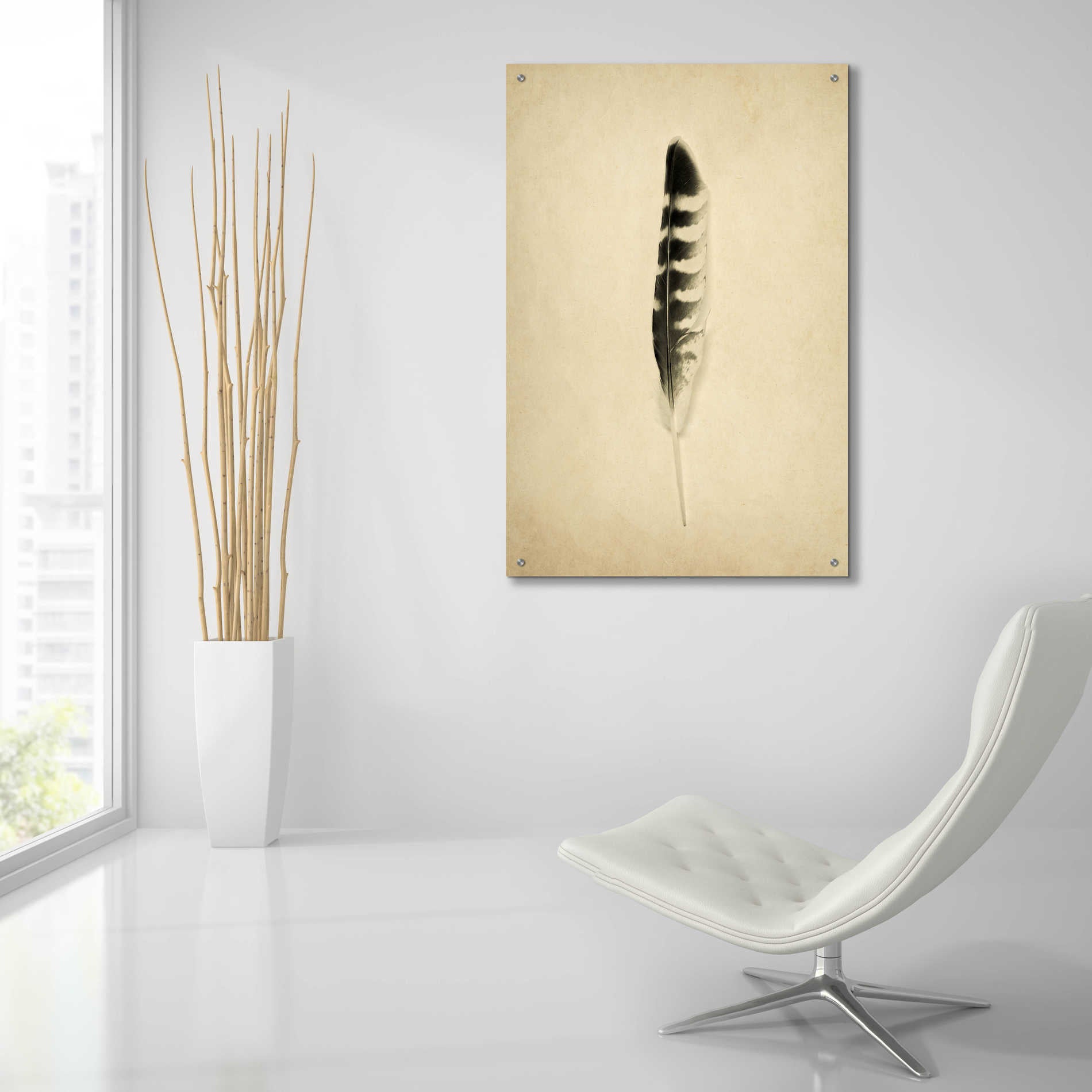 Epic Art 'Feather IV Vintage' by Debra Van Swearingen, Acrylic Glass Wall Art,24x36