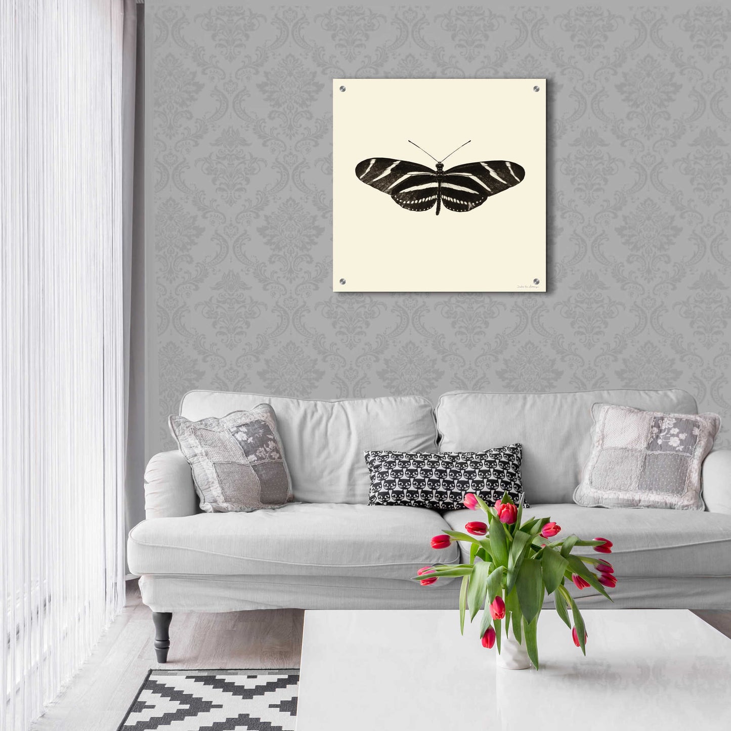 Epic Art 'Butterfly IX B&W' by Debra Van Swearingen, Acrylic Glass Wall Art,24x24