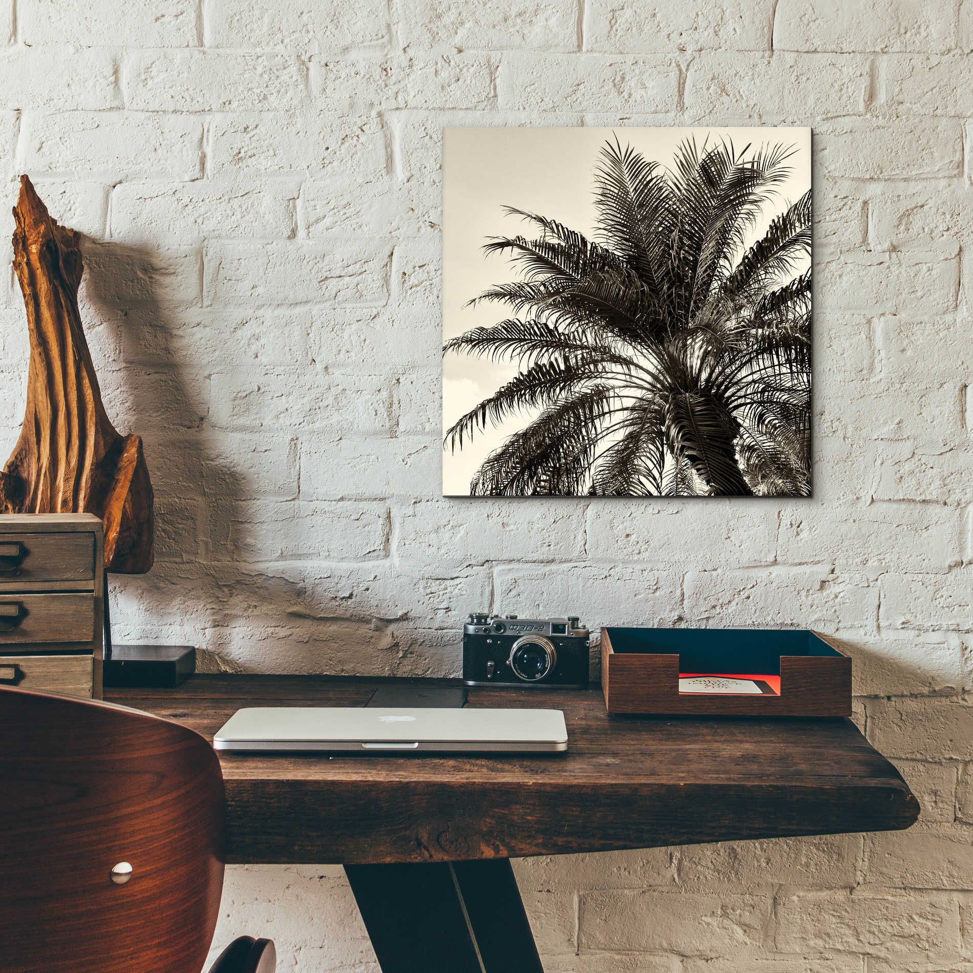 Epic Art 'Palm Tree Sepia I' by Debra Van Swearingen, Acrylic Glass Wall Art,12x12