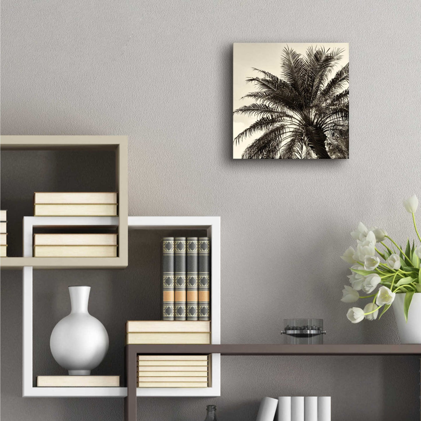 Epic Art 'Palm Tree Sepia I' by Debra Van Swearingen, Acrylic Glass Wall Art,12x12