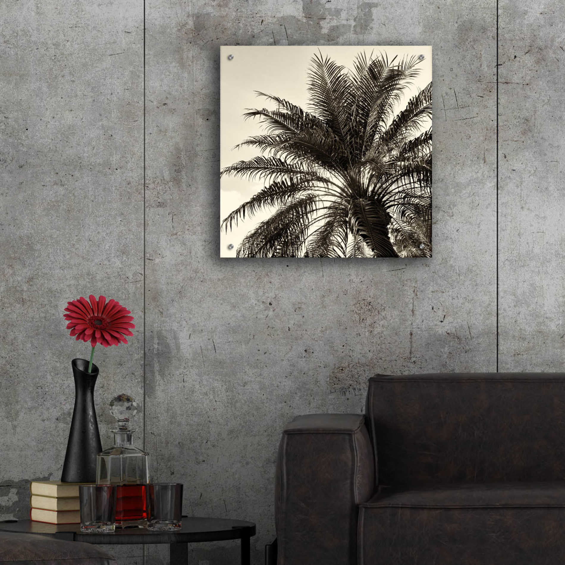 Epic Art 'Palm Tree Sepia I' by Debra Van Swearingen, Acrylic Glass Wall Art,24x24