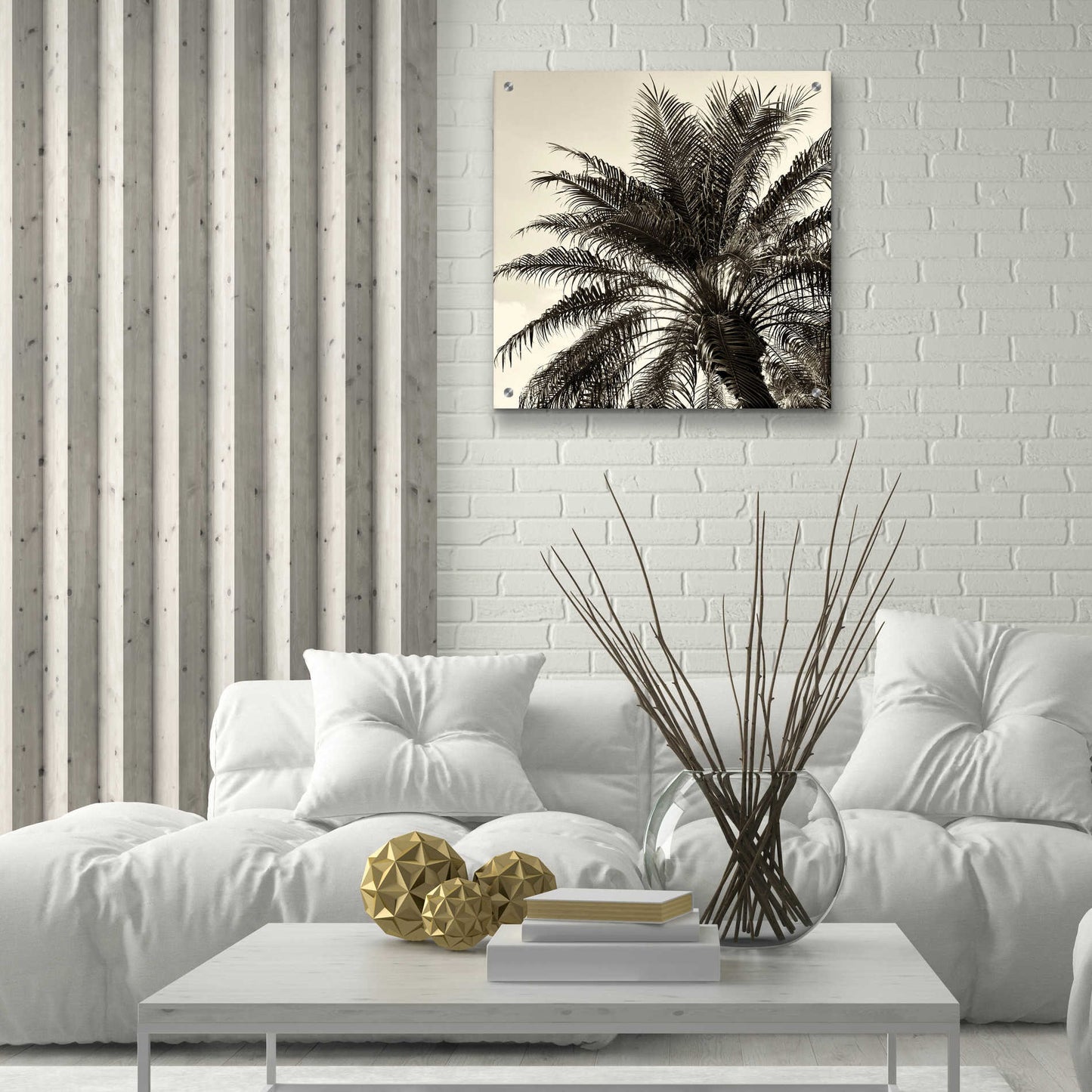 Epic Art 'Palm Tree Sepia I' by Debra Van Swearingen, Acrylic Glass Wall Art,24x24