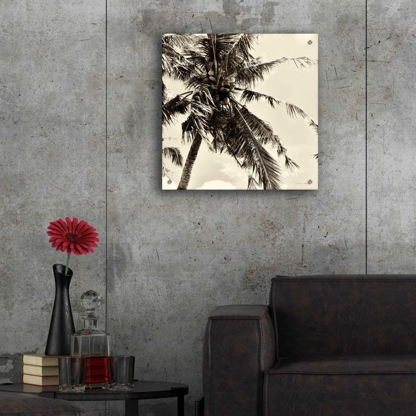 Epic Art 'Palm Tree Sepia II' by Debra Van Swearingen, Acrylic Glass Wall Art,24x24