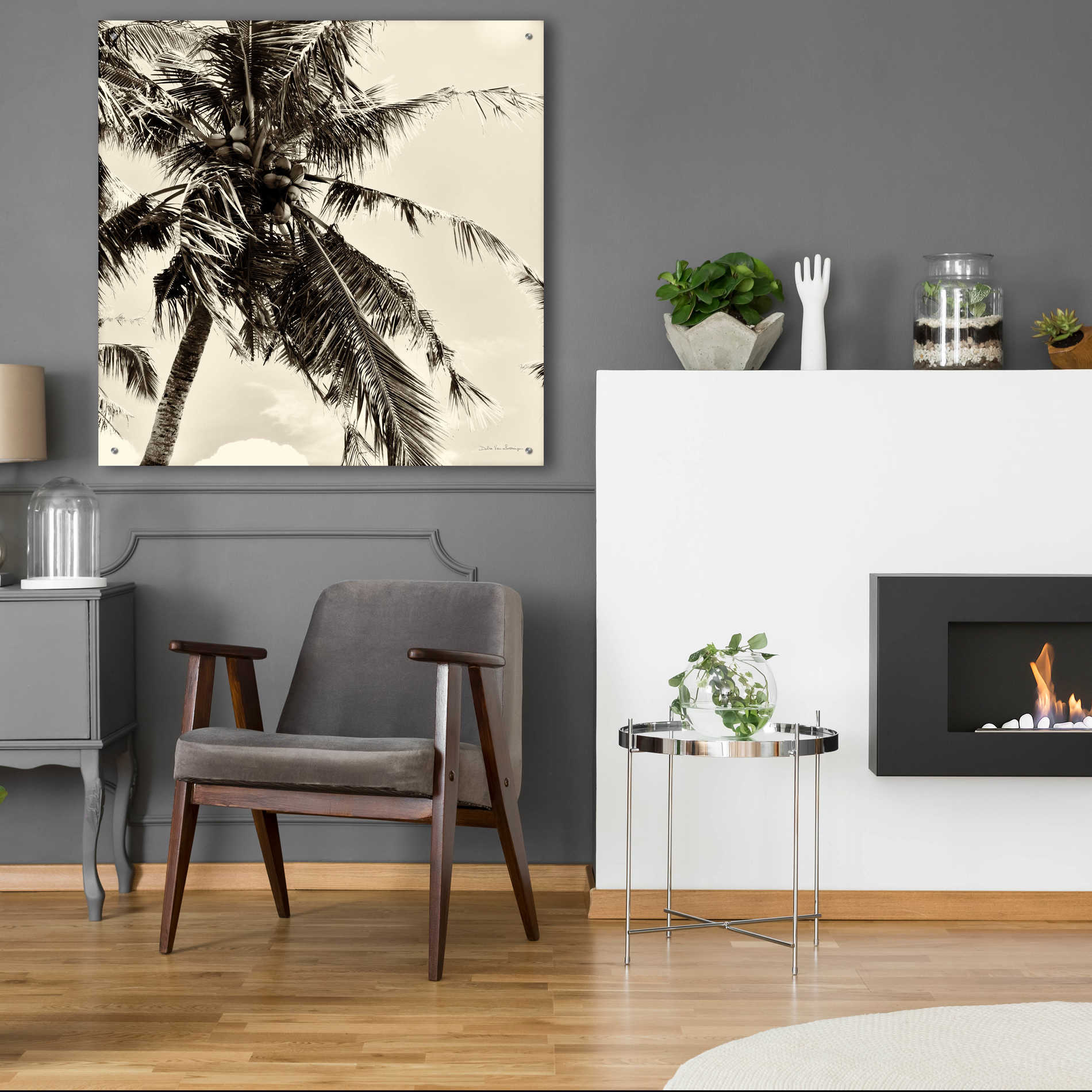 Epic Art 'Palm Tree Sepia II' by Debra Van Swearingen, Acrylic Glass Wall Art,36x36