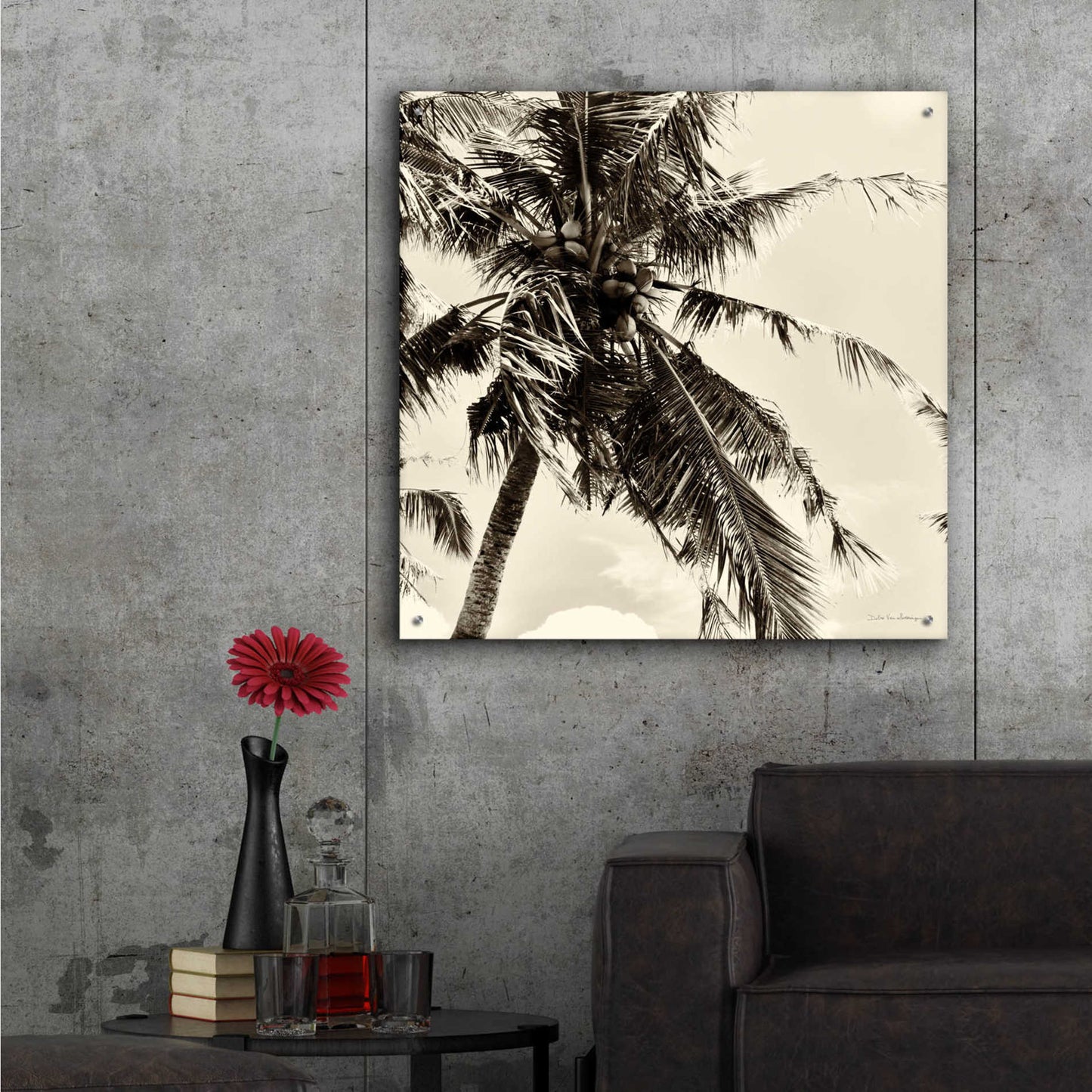 Epic Art 'Palm Tree Sepia II' by Debra Van Swearingen, Acrylic Glass Wall Art,36x36