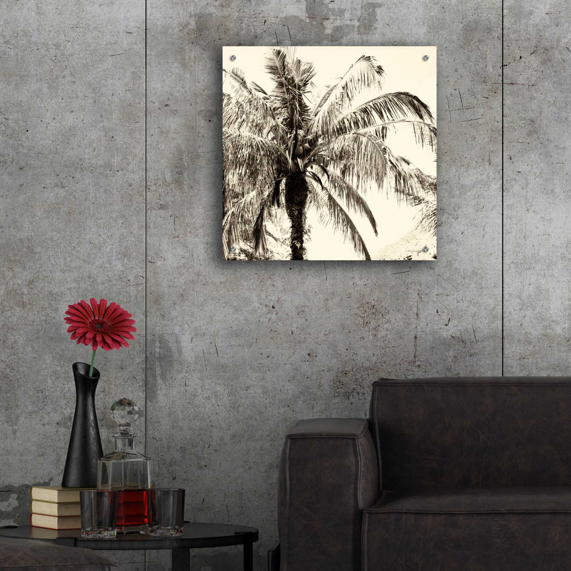 Epic Art 'Palm Tree Sepia III' by Debra Van Swearingen, Acrylic Glass Wall Art,24x24