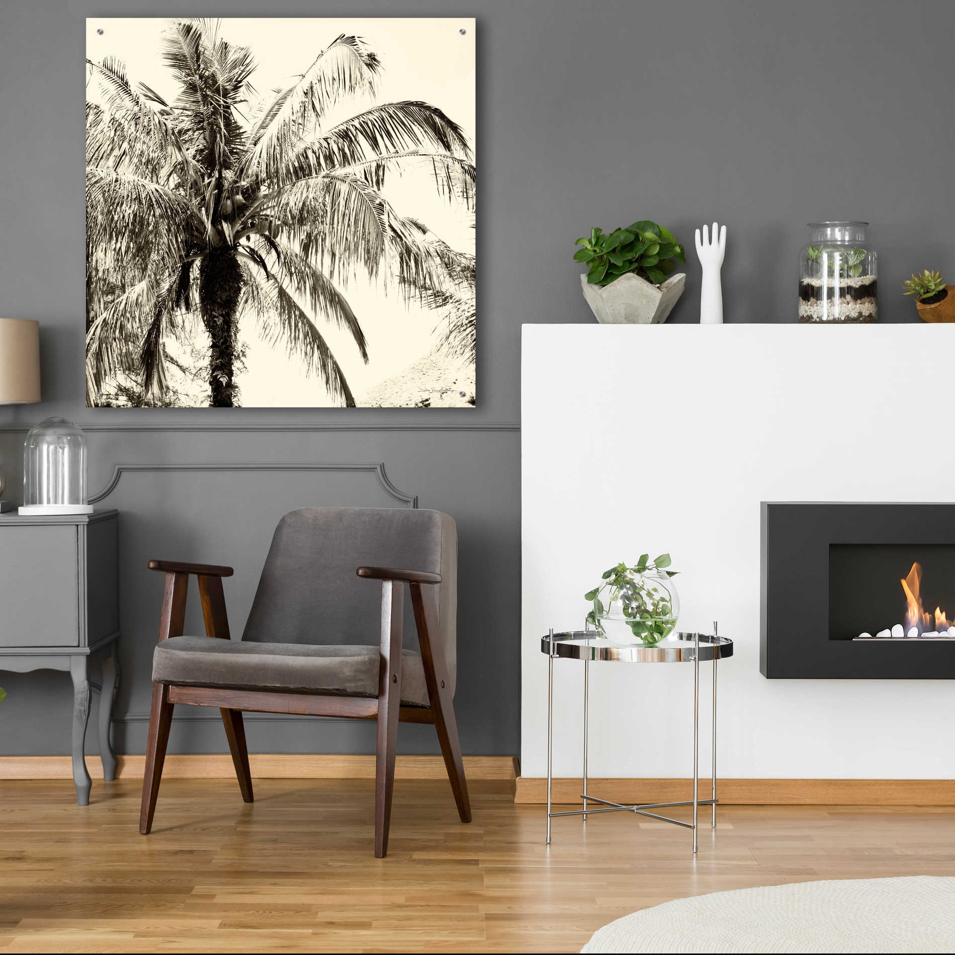 Epic Art 'Palm Tree Sepia III' by Debra Van Swearingen, Acrylic Glass Wall Art,36x36