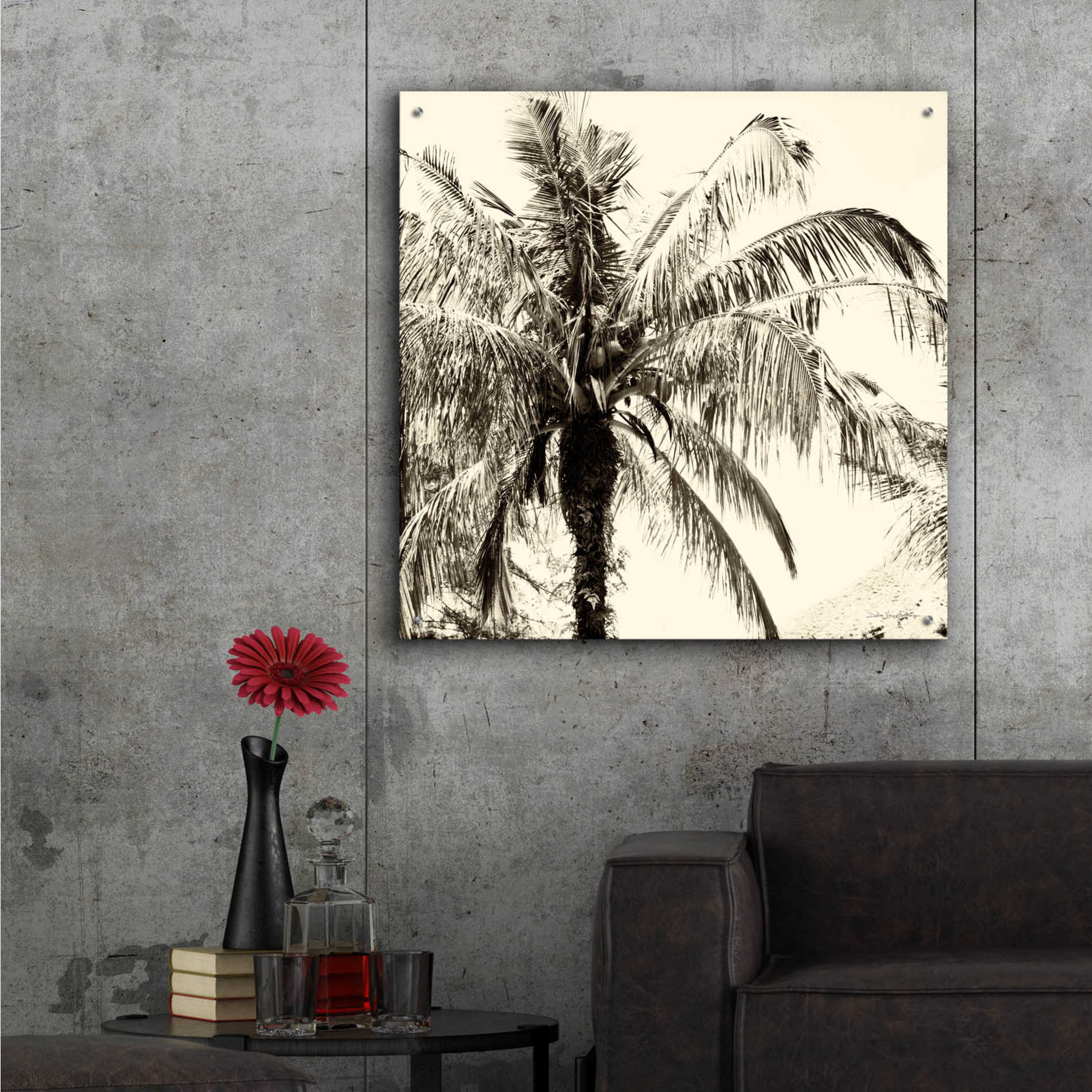 Epic Art 'Palm Tree Sepia III' by Debra Van Swearingen, Acrylic Glass Wall Art,36x36