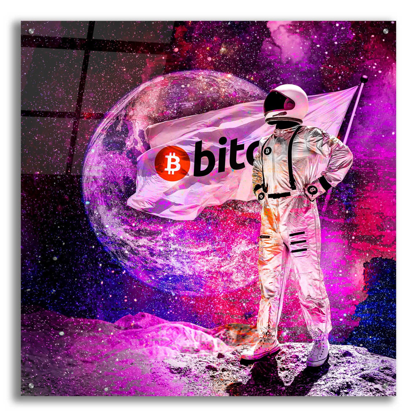 Epic Art 'Bitcoin to the Moon, ' Acrylic Glass Wall Art,36x36