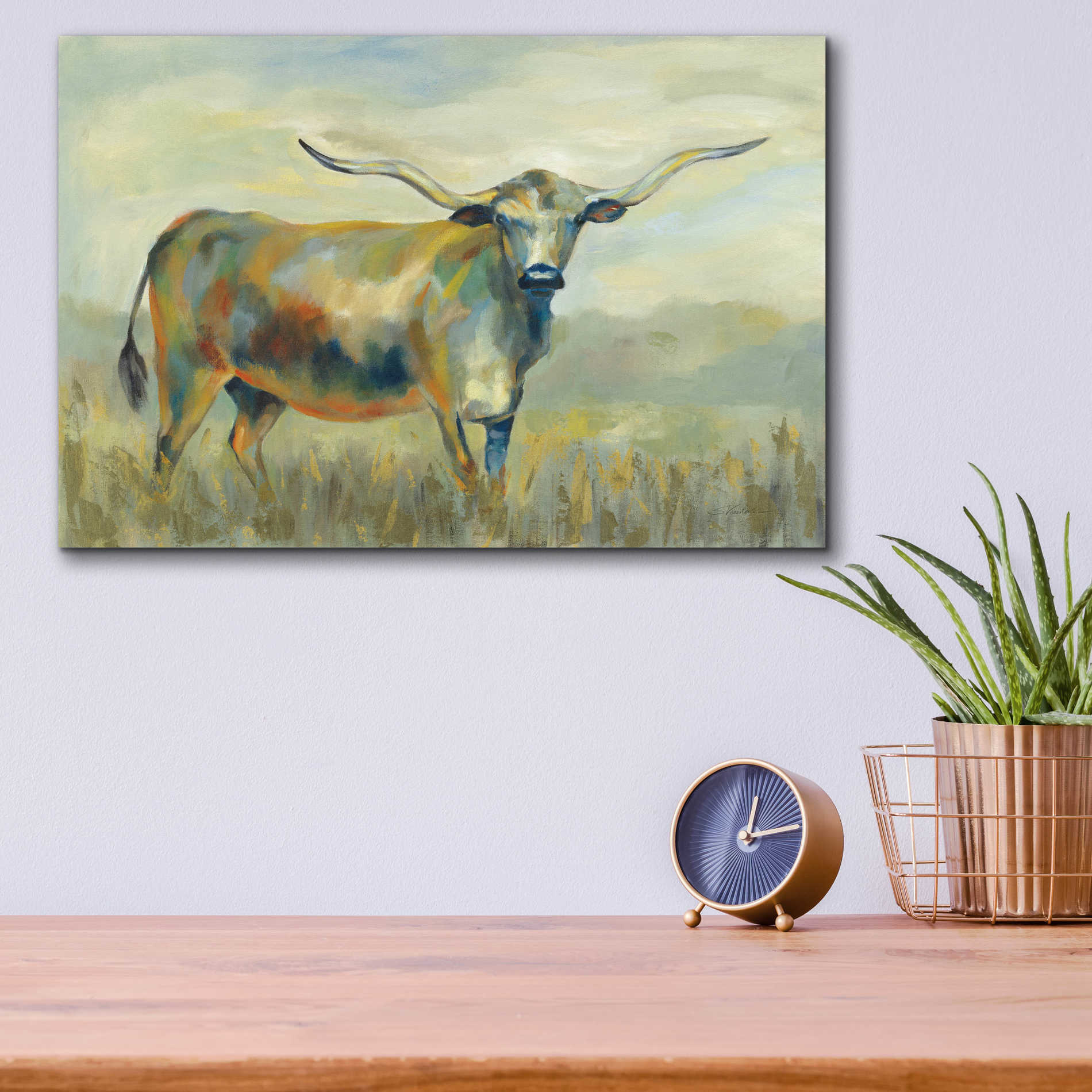 Epic Art 'Colorful Longhorn Cow' by Silvia Vassileva, Acrylic Glass Wall Art,16x12