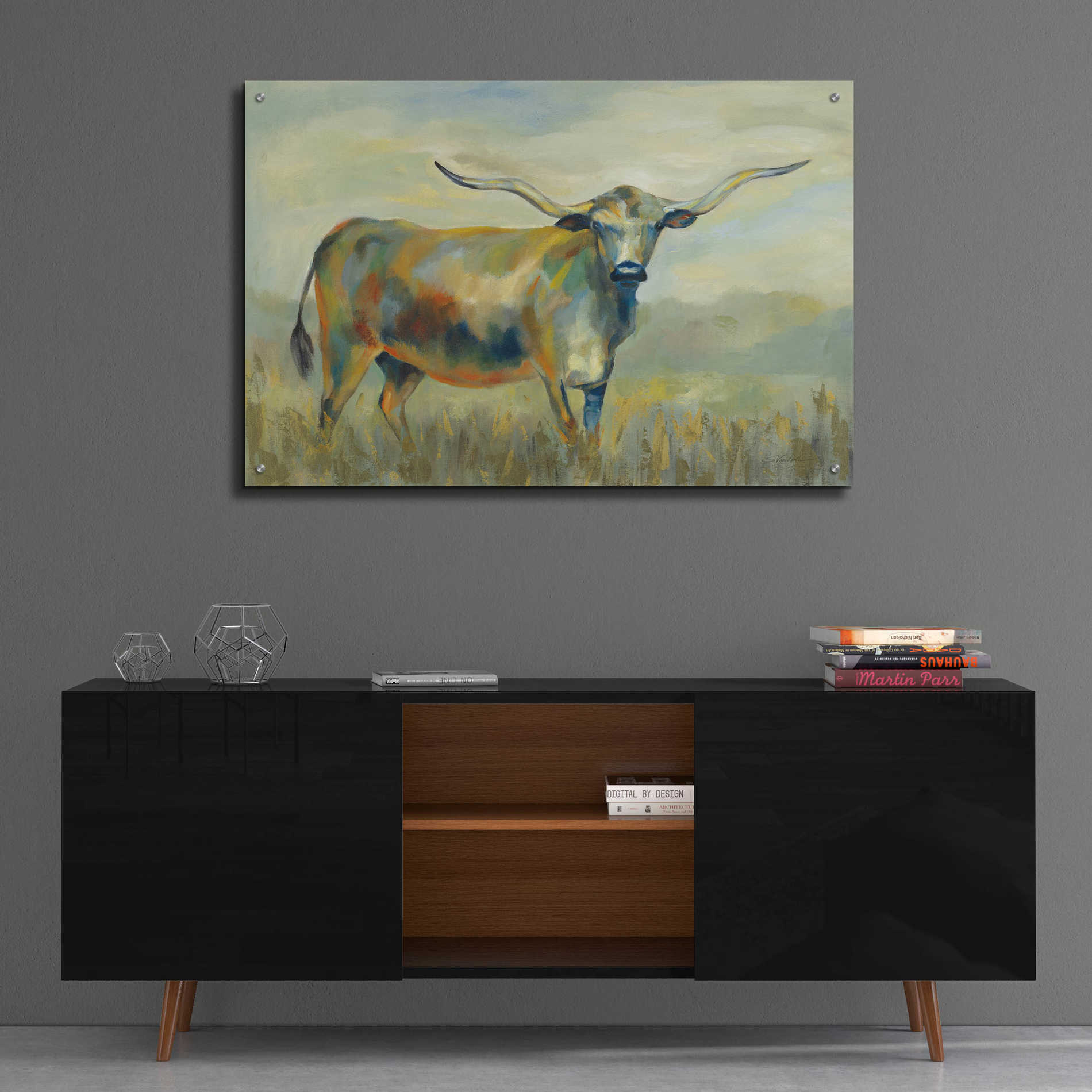 Epic Art 'Colorful Longhorn Cow' by Silvia Vassileva, Acrylic Glass Wall Art,36x24