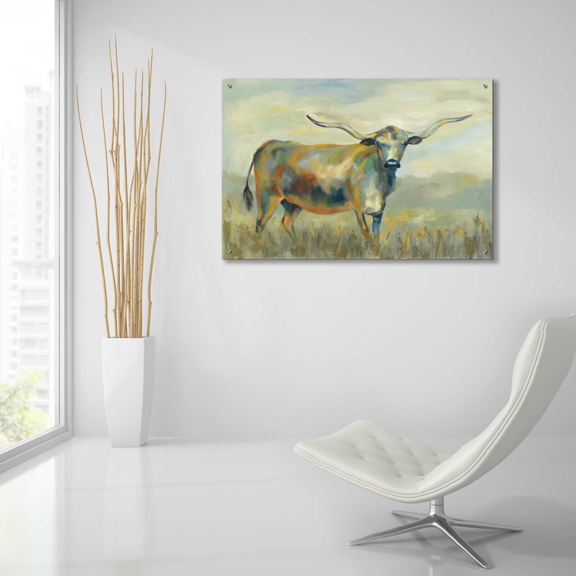 Epic Art 'Colorful Longhorn Cow' by Silvia Vassileva, Acrylic Glass Wall Art,36x24