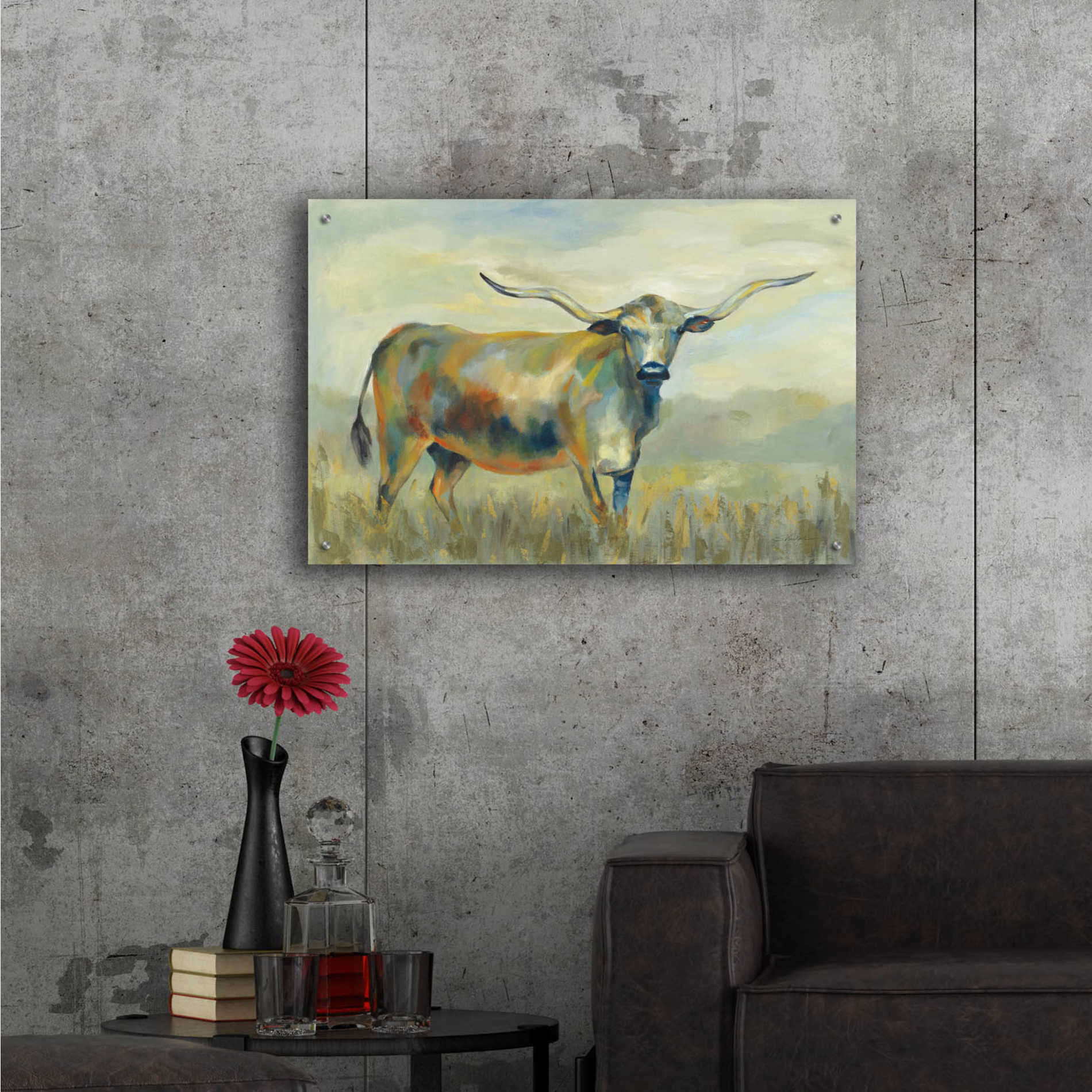 Epic Art 'Colorful Longhorn Cow' by Silvia Vassileva, Acrylic Glass Wall Art,36x24