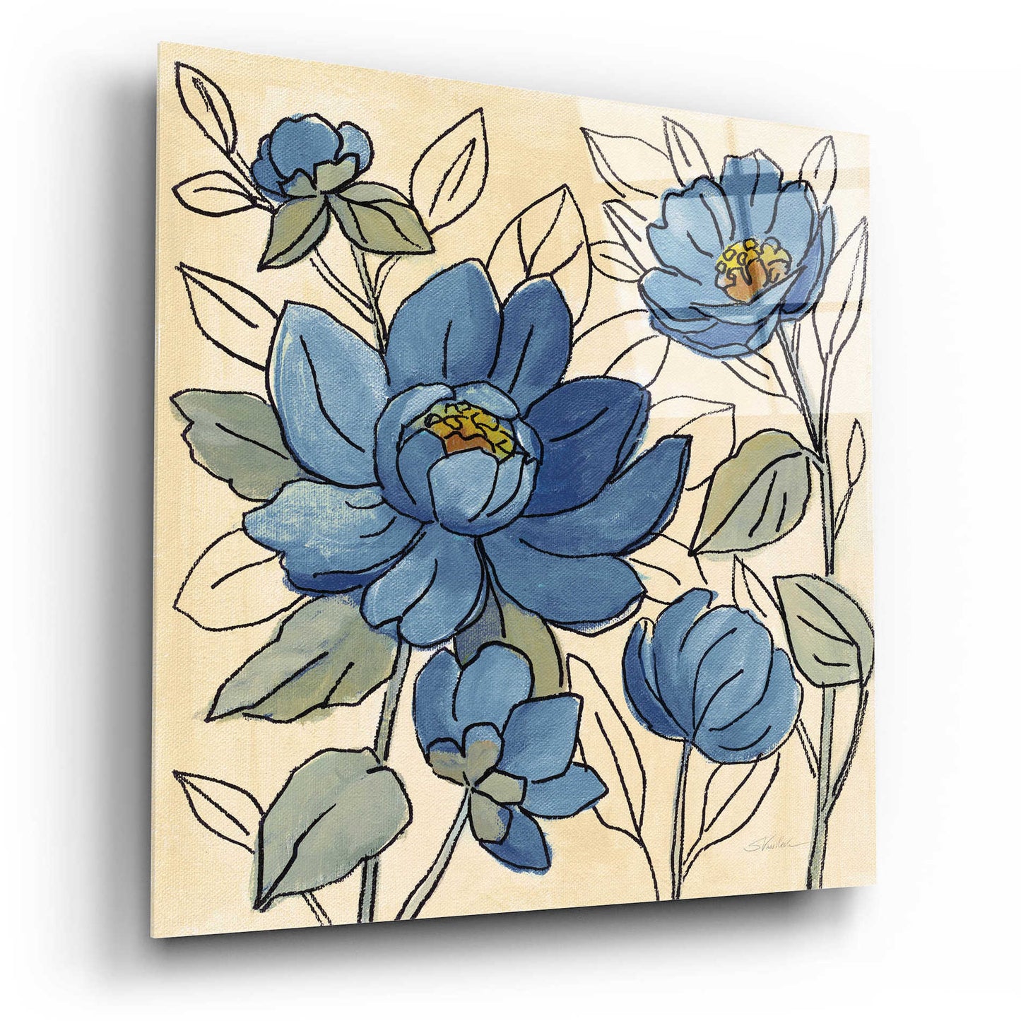 Epic Art 'Spring Lace Floral IV Dark Blue' by Silvia Vassileva, Acrylic Glass Wall Art,12x12