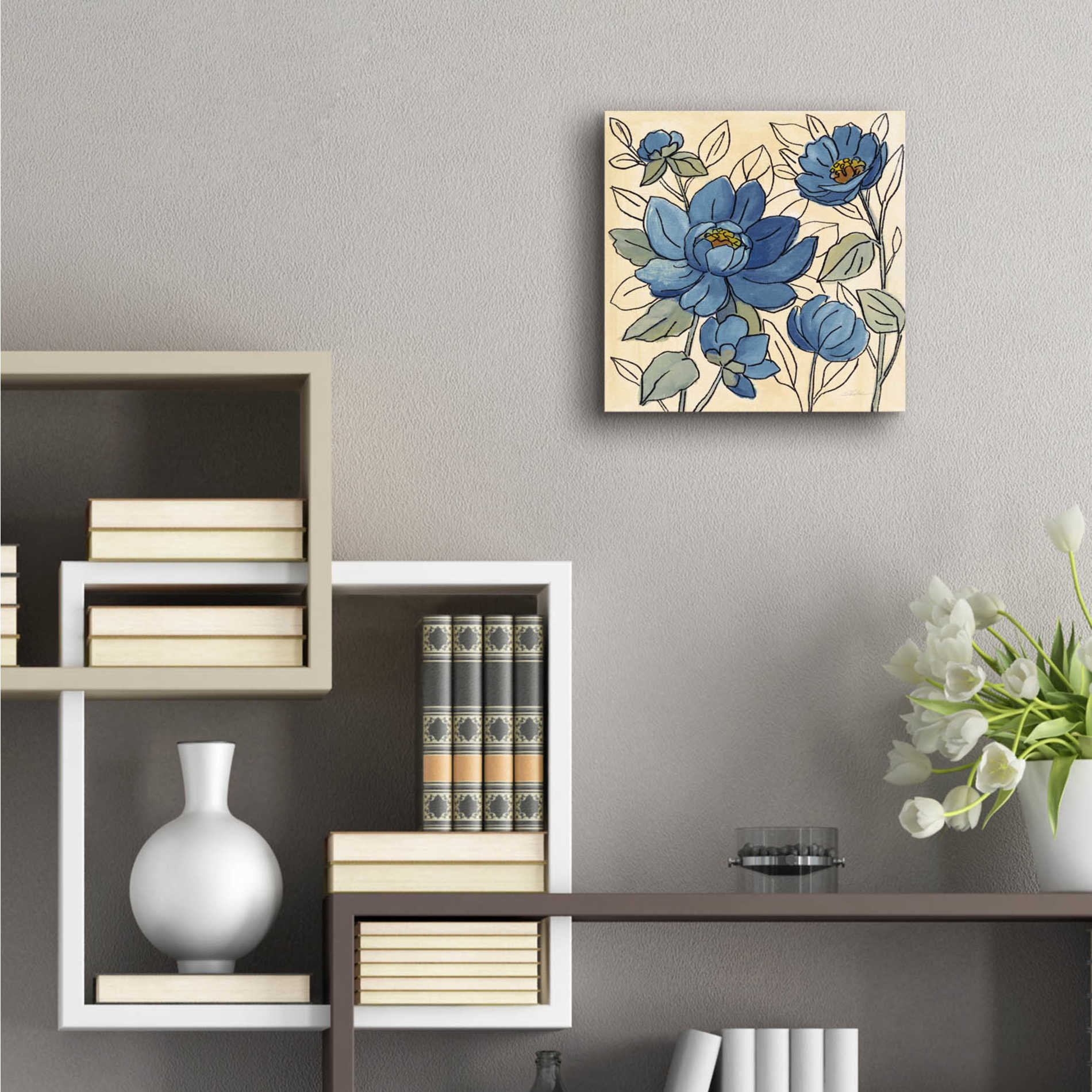 Epic Art 'Spring Lace Floral IV Dark Blue' by Silvia Vassileva, Acrylic Glass Wall Art,12x12