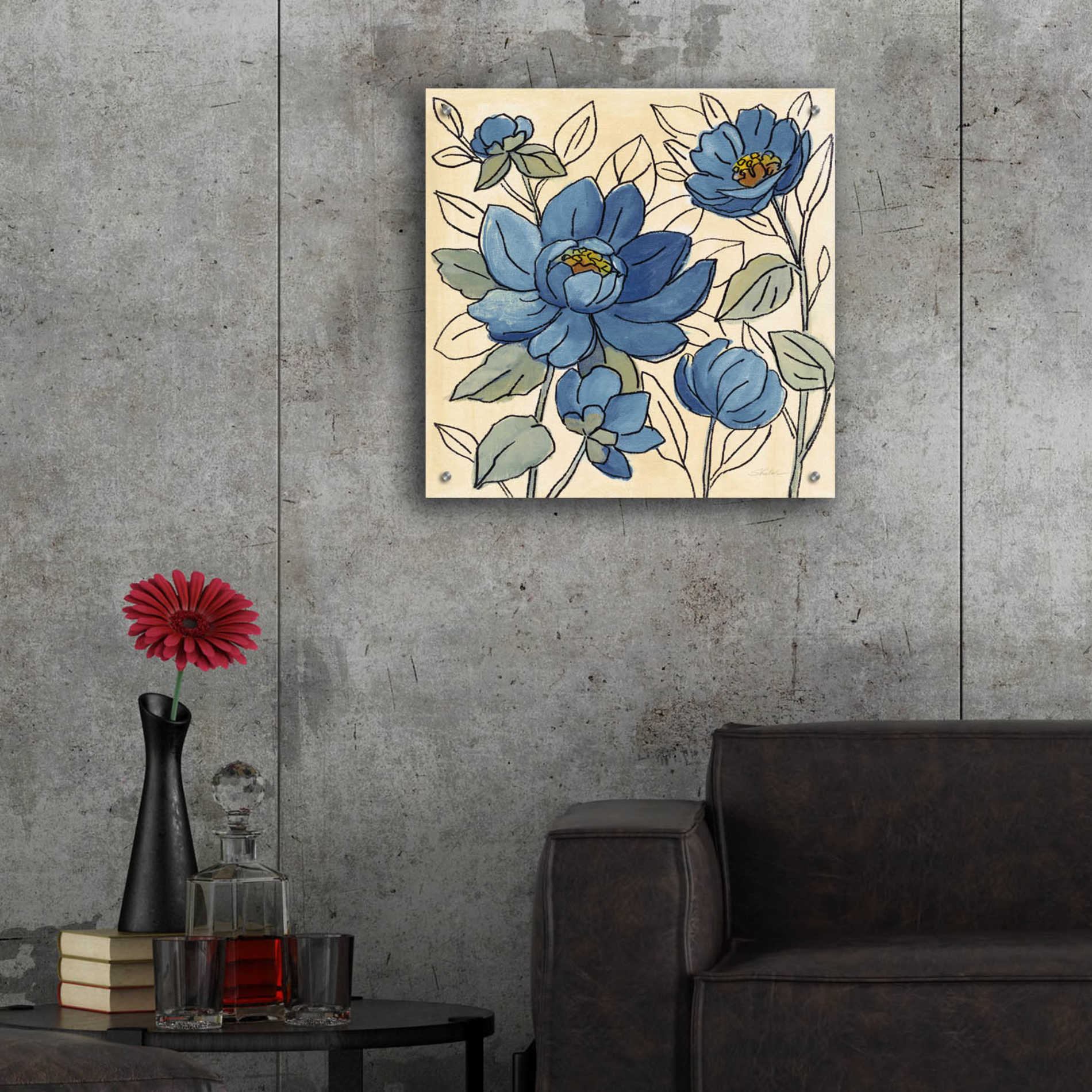 Epic Art 'Spring Lace Floral IV Dark Blue' by Silvia Vassileva, Acrylic Glass Wall Art,24x24