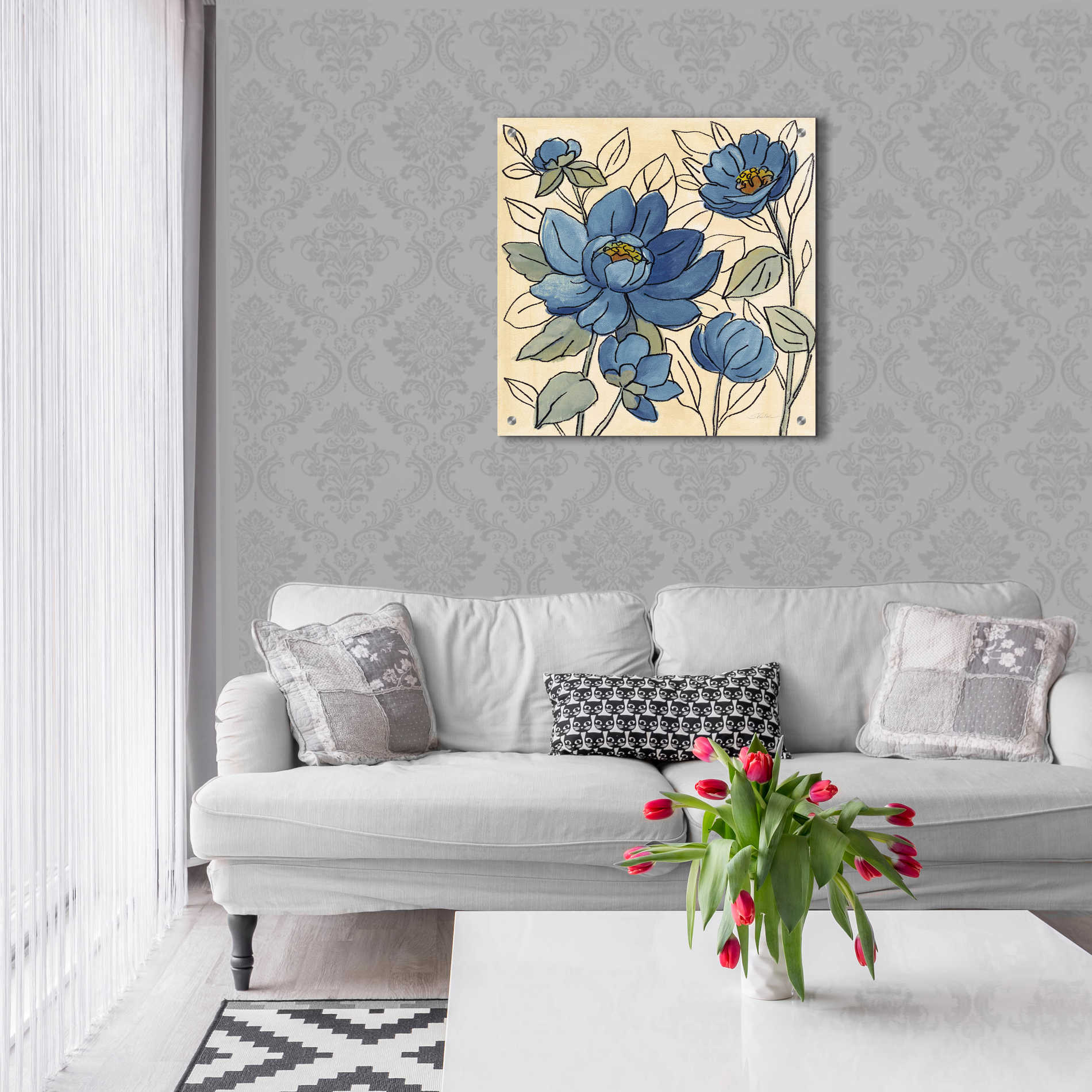 Epic Art 'Spring Lace Floral IV Dark Blue' by Silvia Vassileva, Acrylic Glass Wall Art,24x24