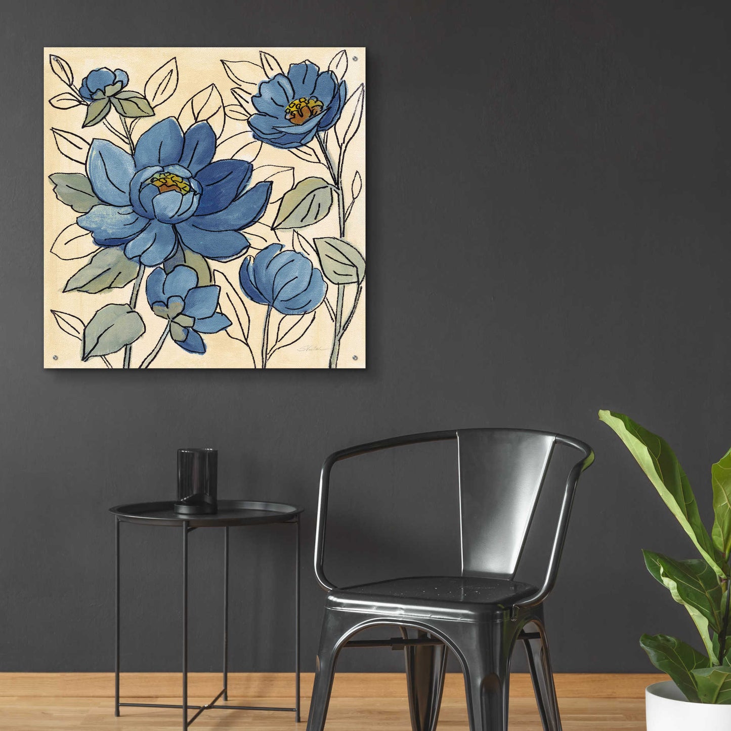 Epic Art 'Spring Lace Floral IV Dark Blue' by Silvia Vassileva, Acrylic Glass Wall Art,36x36