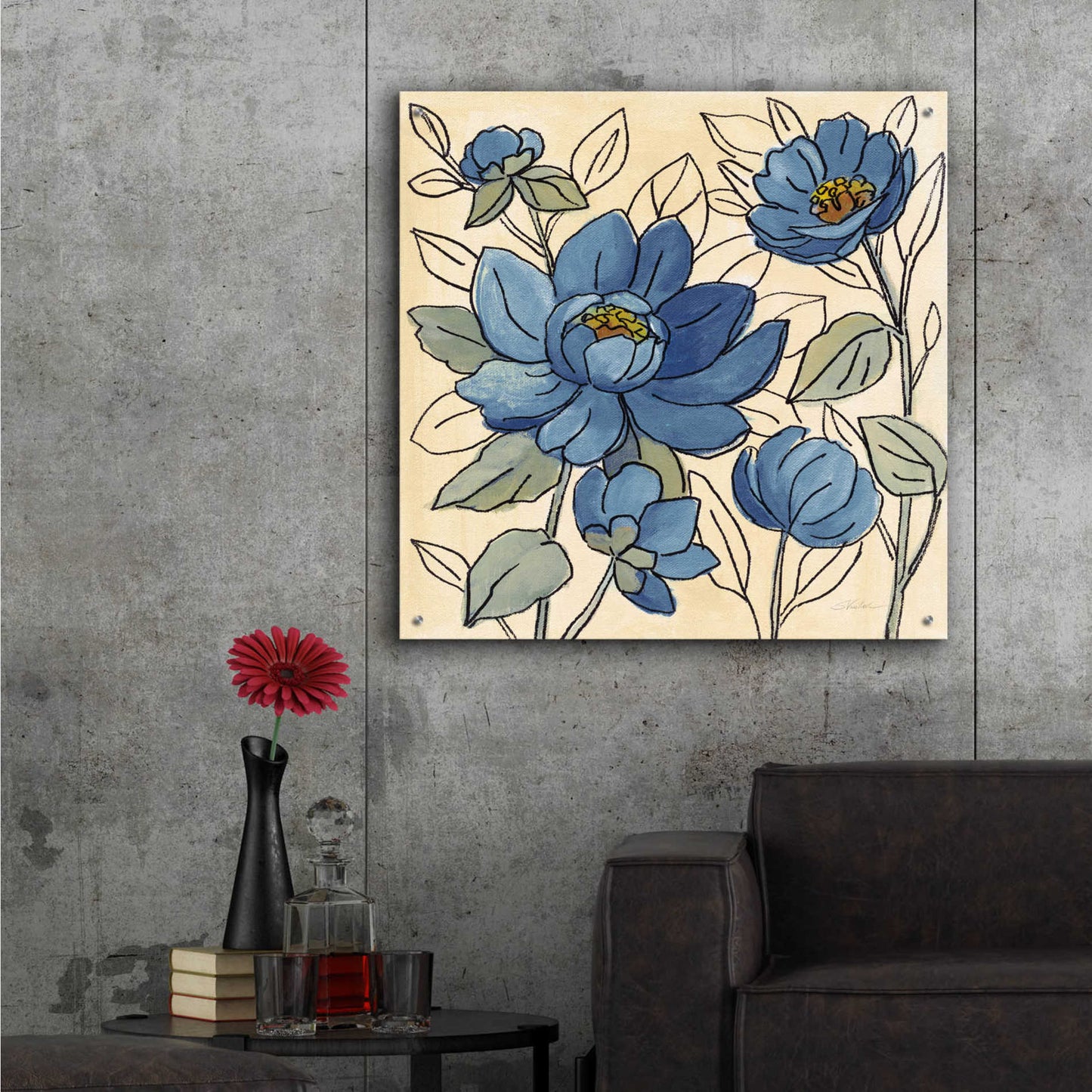 Epic Art 'Spring Lace Floral IV Dark Blue' by Silvia Vassileva, Acrylic Glass Wall Art,36x36