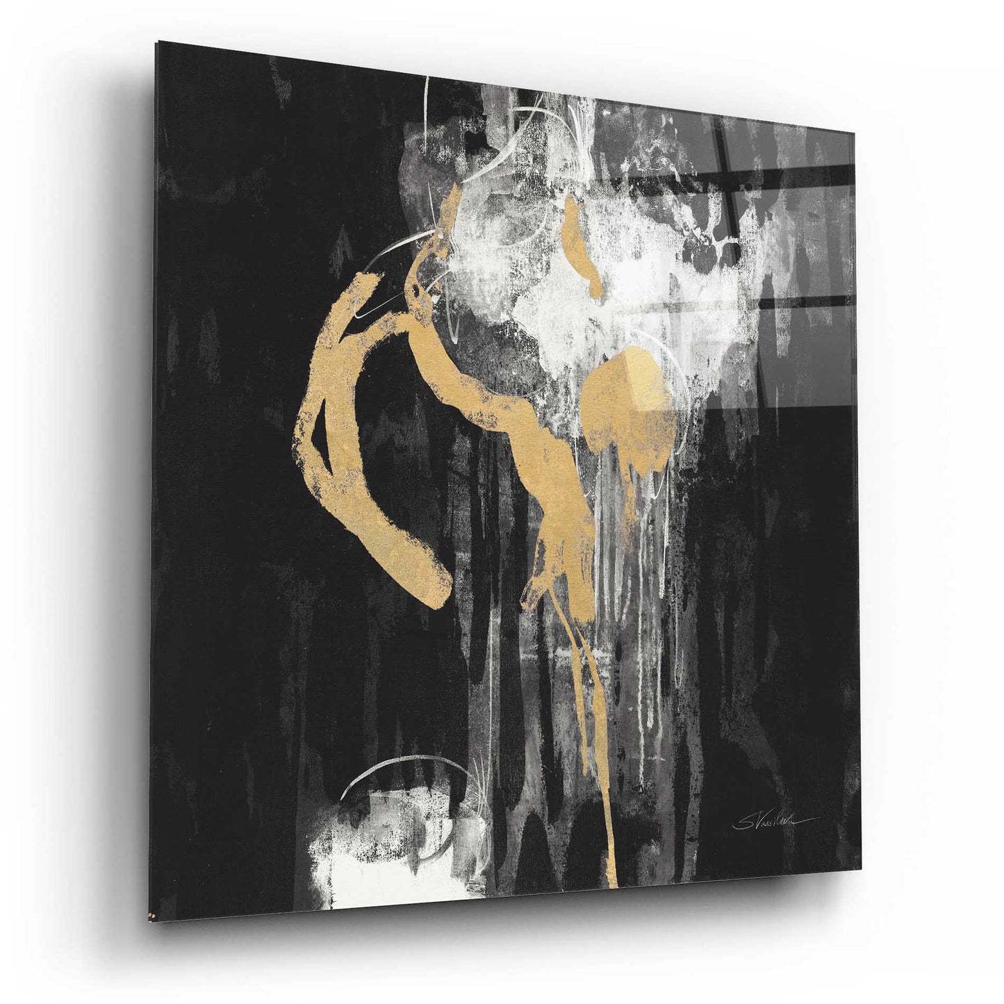 Epic Art 'Golden Rain I BW' by Silvia Vassileva, Acrylic Glass Wall Art,12x12