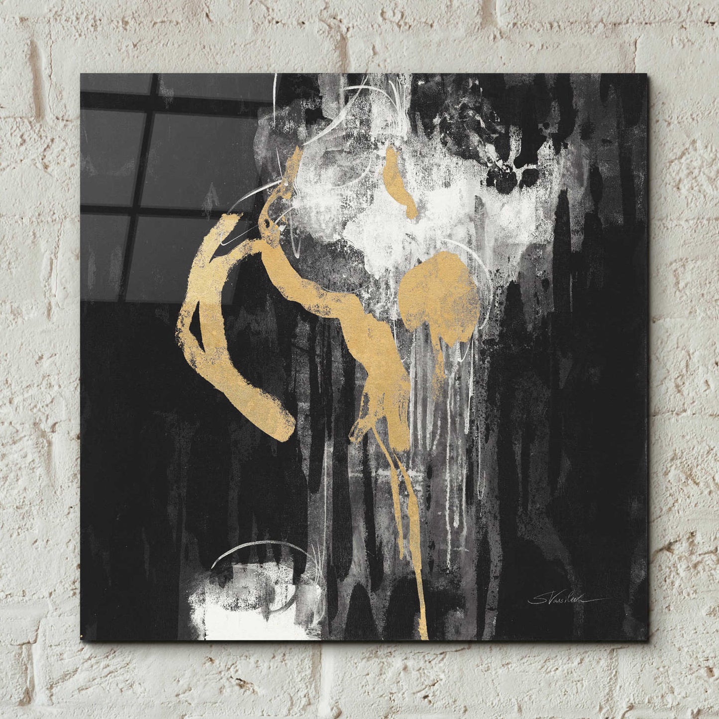 Epic Art 'Golden Rain I BW' by Silvia Vassileva, Acrylic Glass Wall Art,12x12