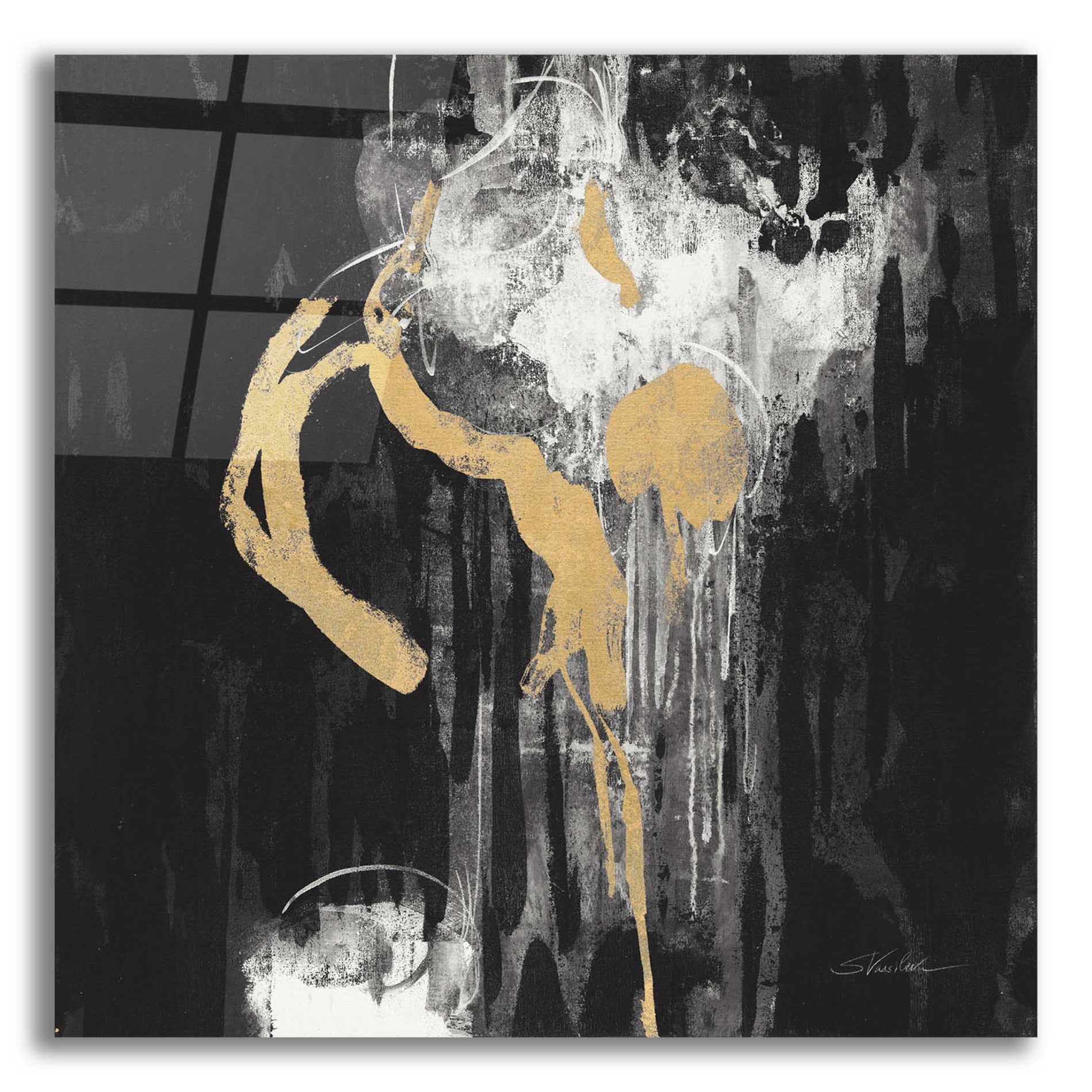 Epic Art 'Golden Rain I BW' by Silvia Vassileva, Acrylic Glass Wall Art,12x12