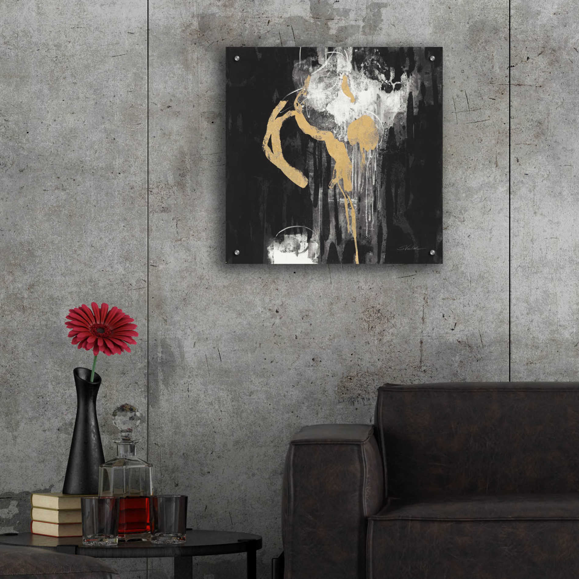 Epic Art 'Golden Rain I BW' by Silvia Vassileva, Acrylic Glass Wall Art,24x24