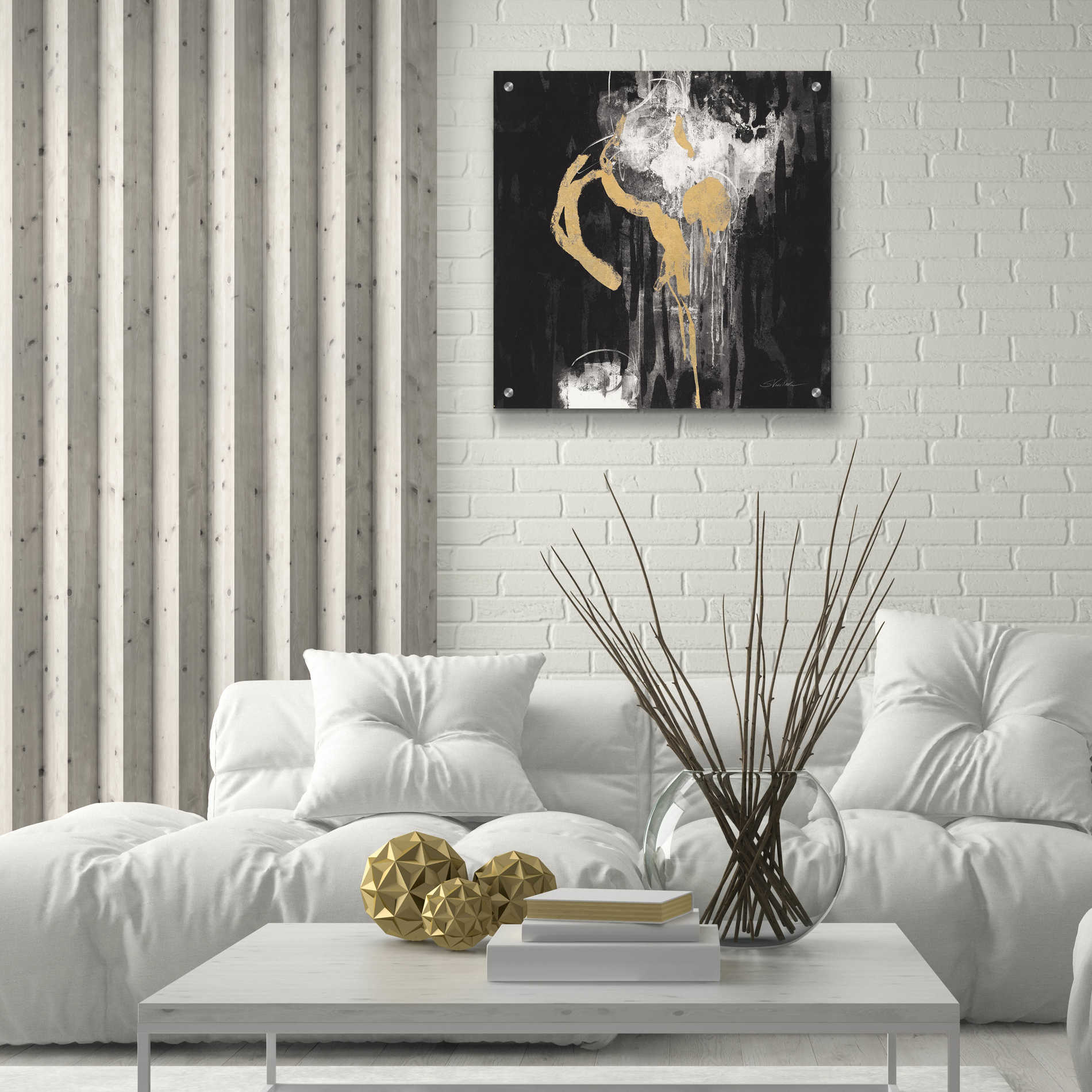 Epic Art 'Golden Rain I BW' by Silvia Vassileva, Acrylic Glass Wall Art,24x24