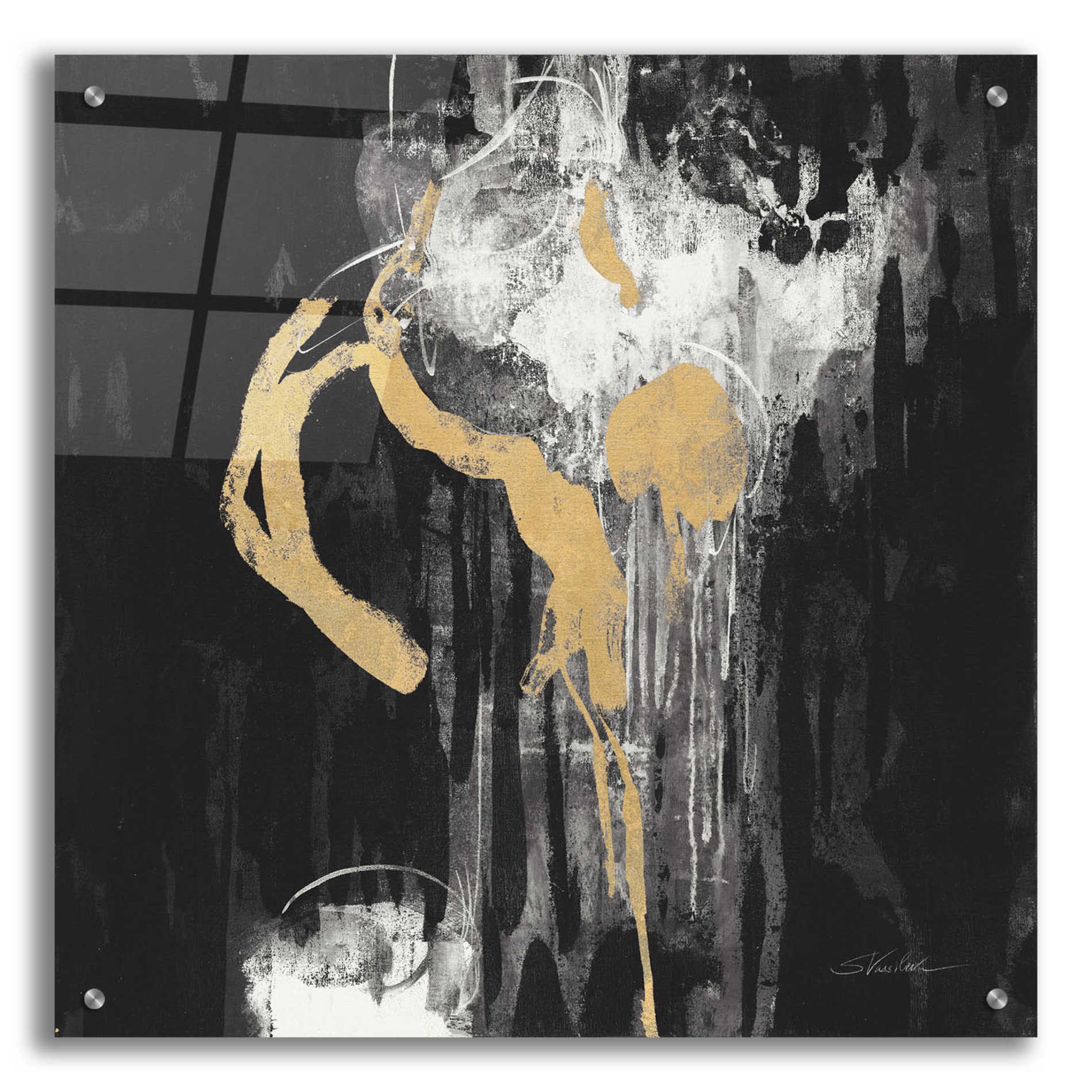 Epic Art 'Golden Rain I BW' by Silvia Vassileva, Acrylic Glass Wall Art,24x24