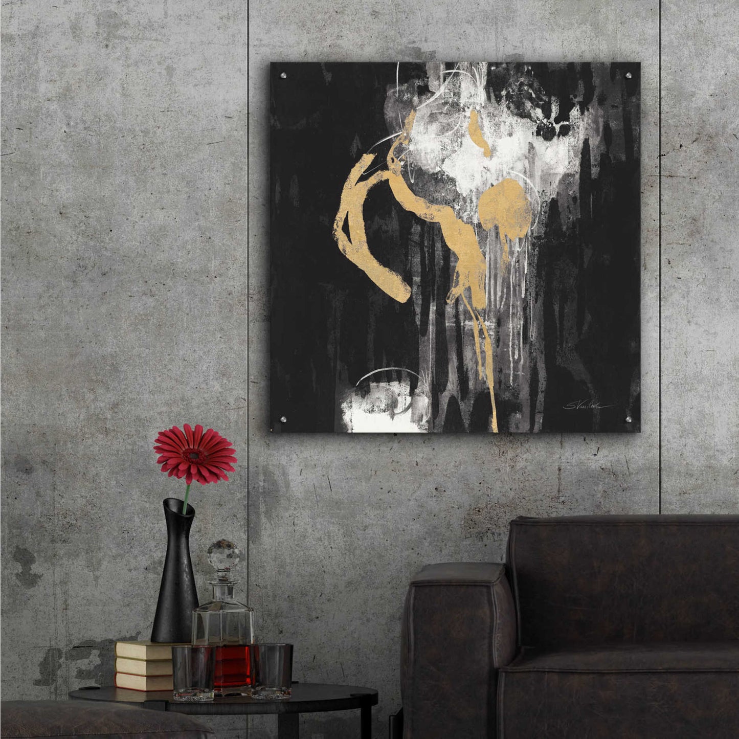 Epic Art 'Golden Rain I BW' by Silvia Vassileva, Acrylic Glass Wall Art,36x36