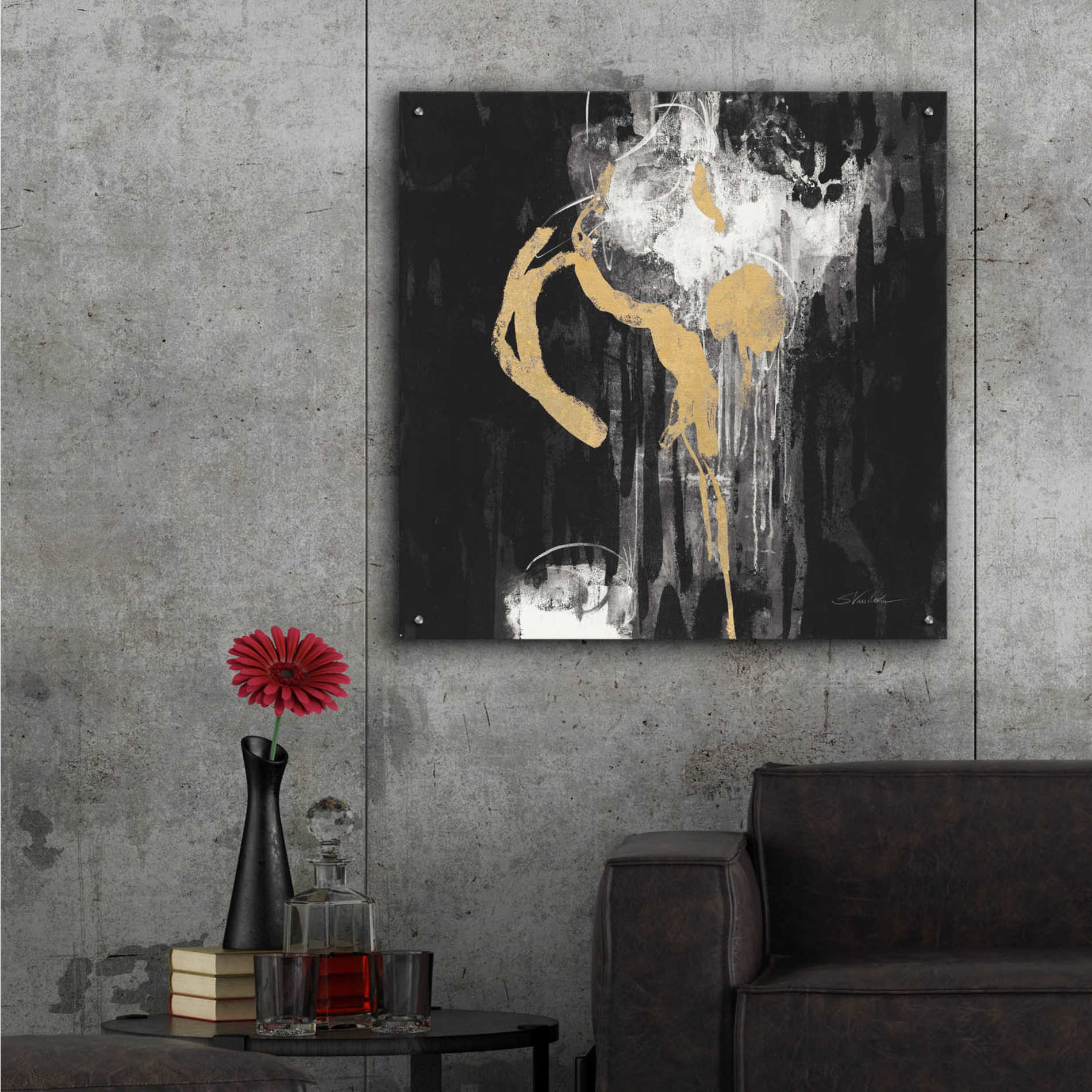 Epic Art 'Golden Rain I BW' by Silvia Vassileva, Acrylic Glass Wall Art,36x36