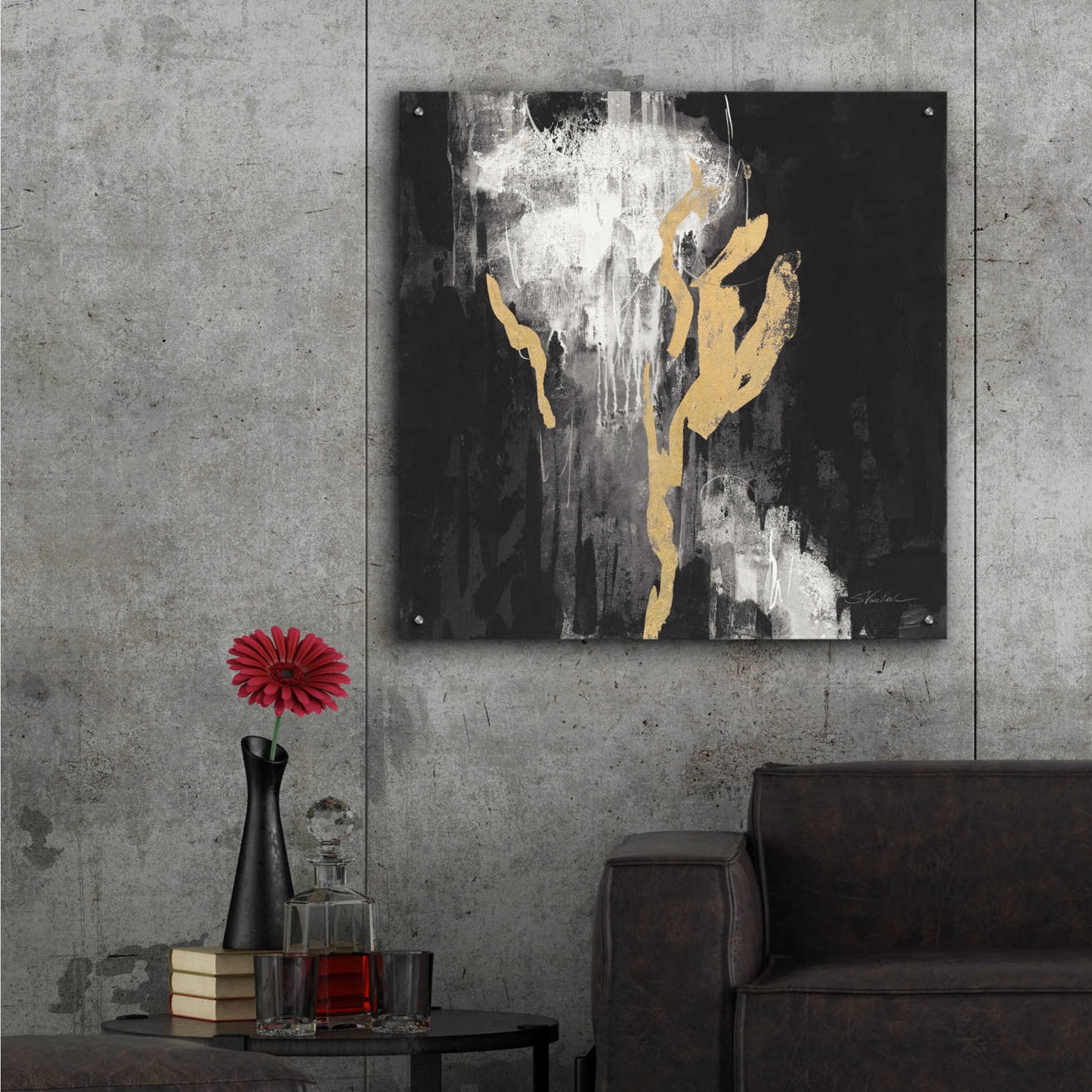 Epic Art 'Golden Rain II BW' by Silvia Vassileva, Acrylic Glass Wall Art,36x36