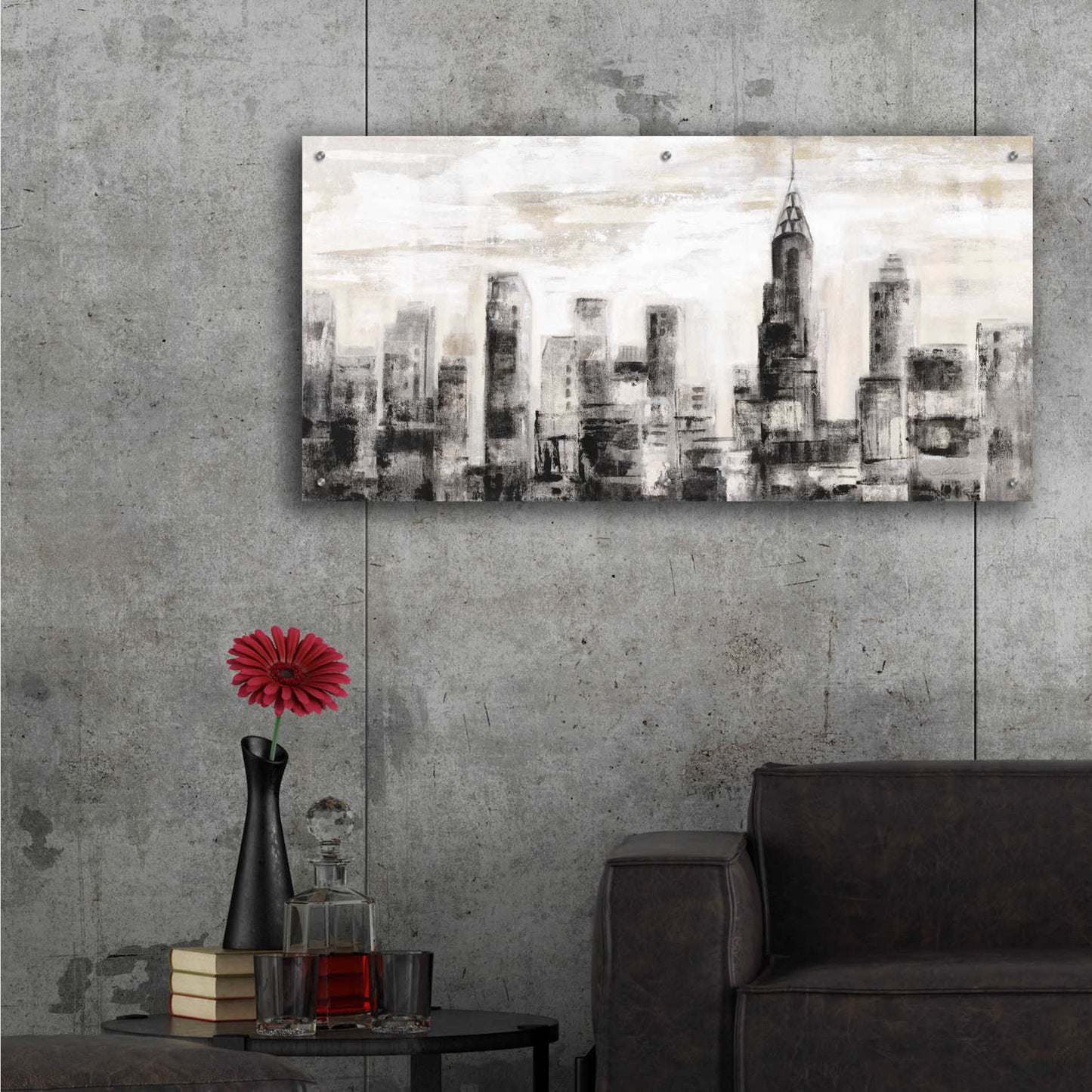 Epic Art 'Manhattan Skyline BW' by Silvia Vassileva, Acrylic Glass Wall Art,48x24
