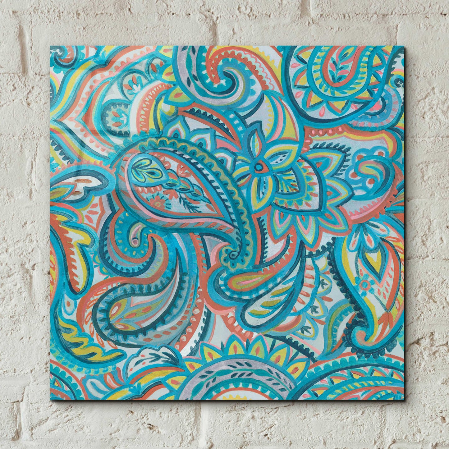 Epic Art 'Emerald Paisley Pattern III' by Silvia Vassileva, Acrylic Glass Wall Art,12x12