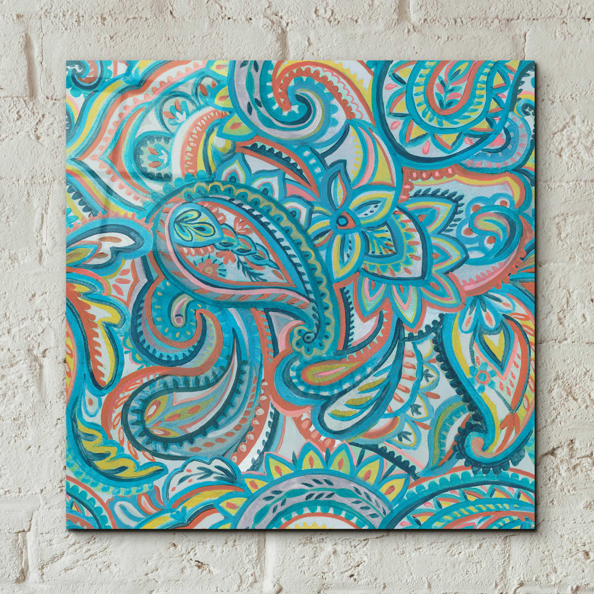 Epic Art 'Emerald Paisley Pattern III' by Silvia Vassileva, Acrylic Glass Wall Art,12x12