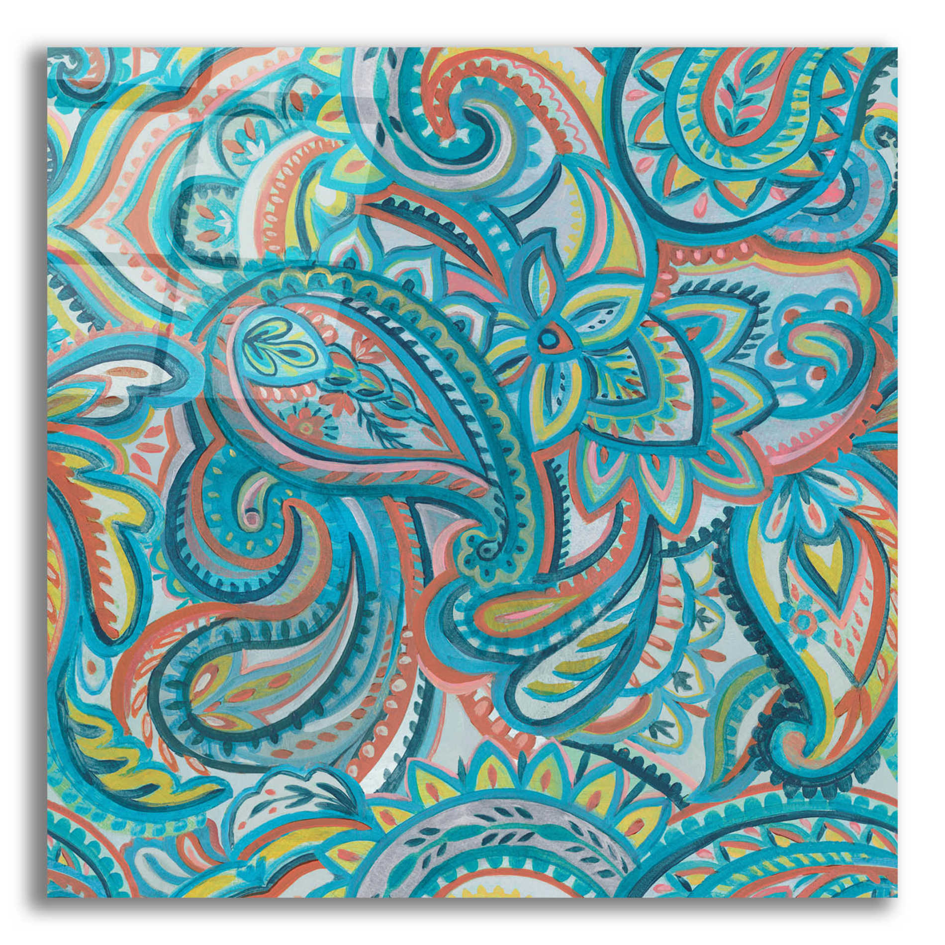 Epic Art 'Emerald Paisley Pattern III' by Silvia Vassileva, Acrylic Glass Wall Art,12x12