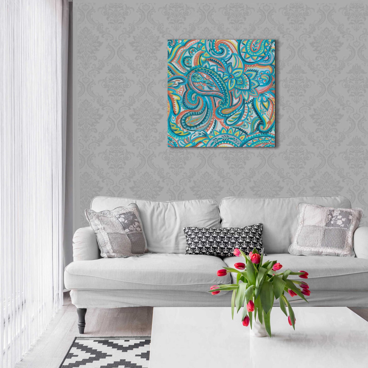 Epic Art 'Emerald Paisley Pattern III' by Silvia Vassileva, Acrylic Glass Wall Art,24x24